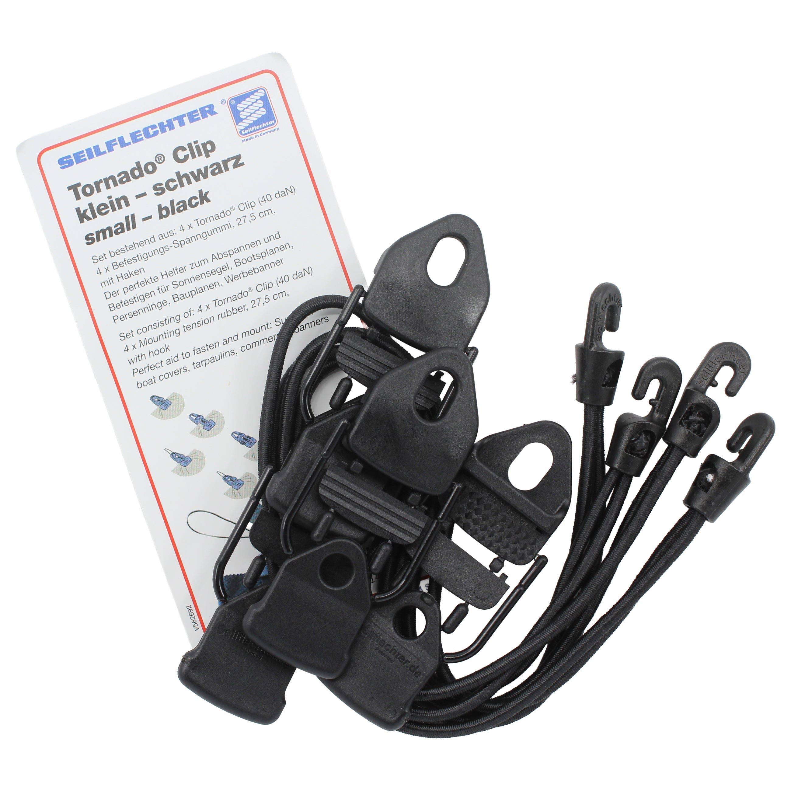4 TORNADO®CLIP KLEIN, SCHWARZ +4 SEGELEINBINDER 4 MM, 26,5 CM Segeleinbinder SEILFLECHTER Tauwerk GmbH 