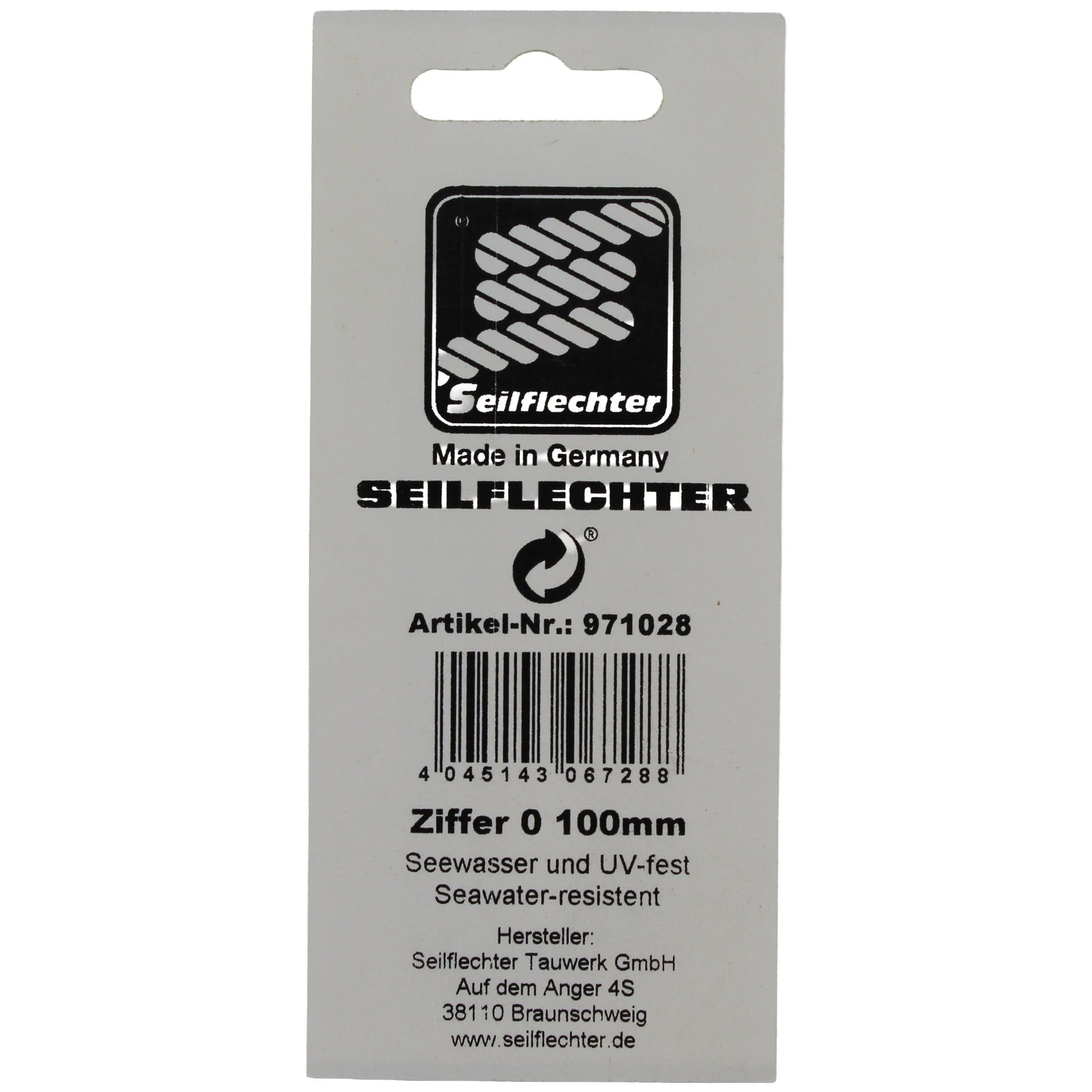 FOLIENZEICHEN "0" Folienzeichen Zahlen SEILFLECHTER Tauwerk GmbH 