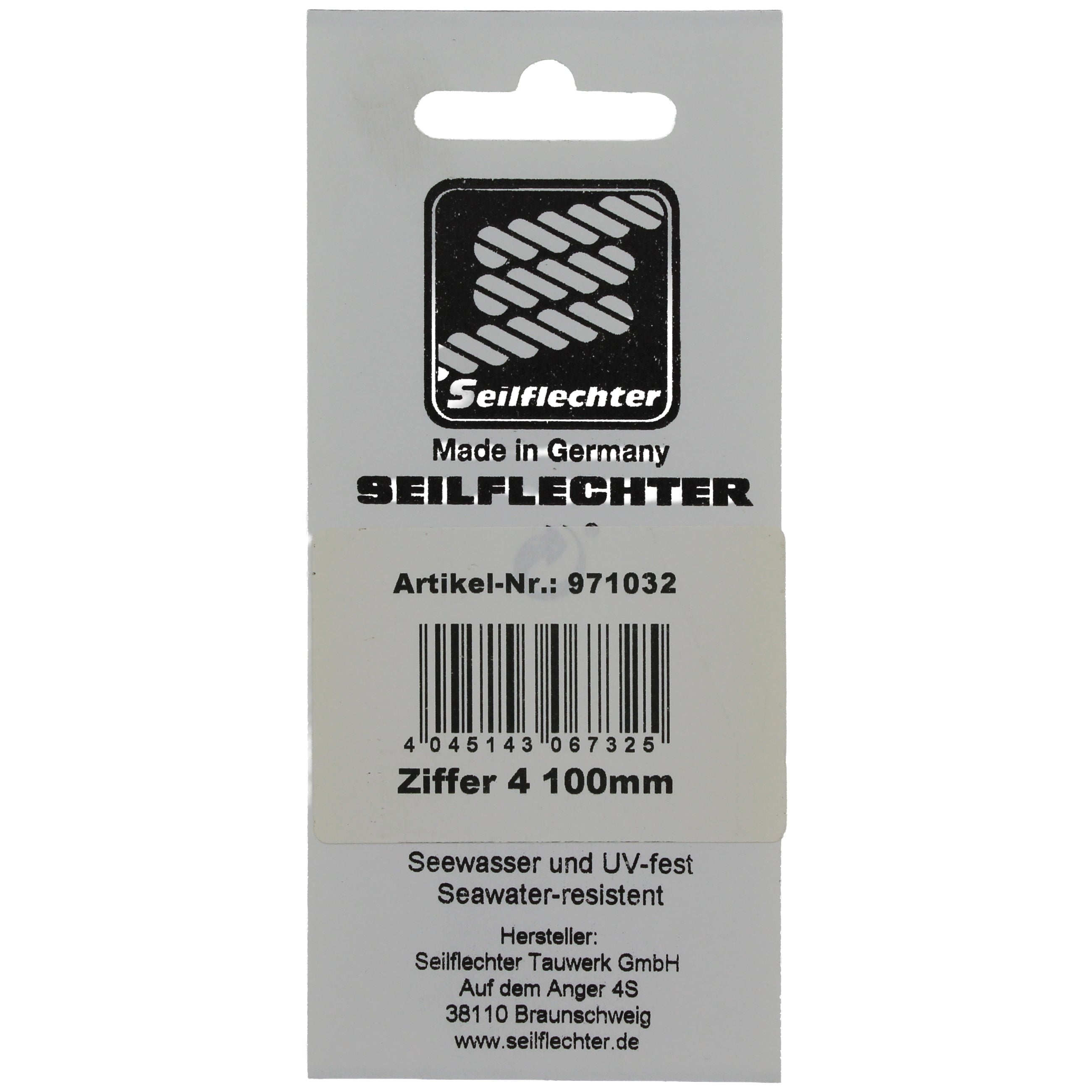 FOLIENZEICHEN "4" Folienzeichen Zahlen SEILFLECHTER Tauwerk GmbH 