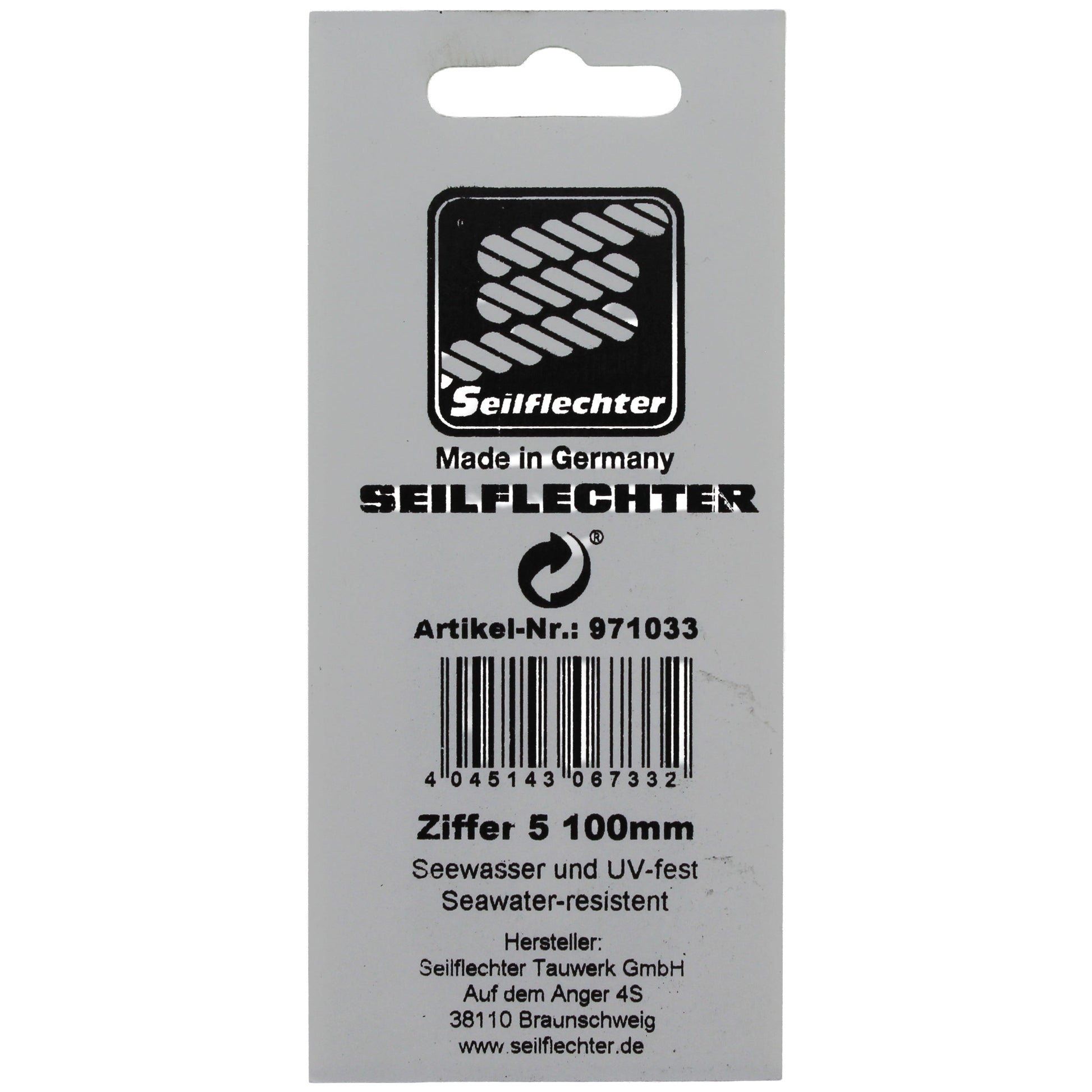 FOLIENZEICHEN "5" Folienzeichen Zahlen SEILFLECHTER Tauwerk GmbH 