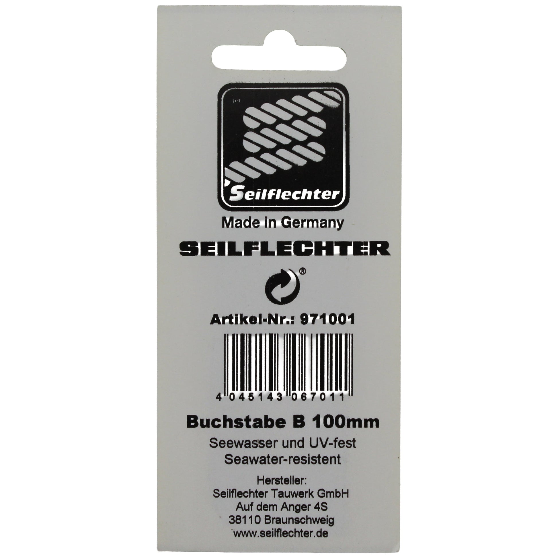FOLIENZEICHEN "B" Folienzeichen Buchstaben SEILFLECHTER Tauwerk GmbH 