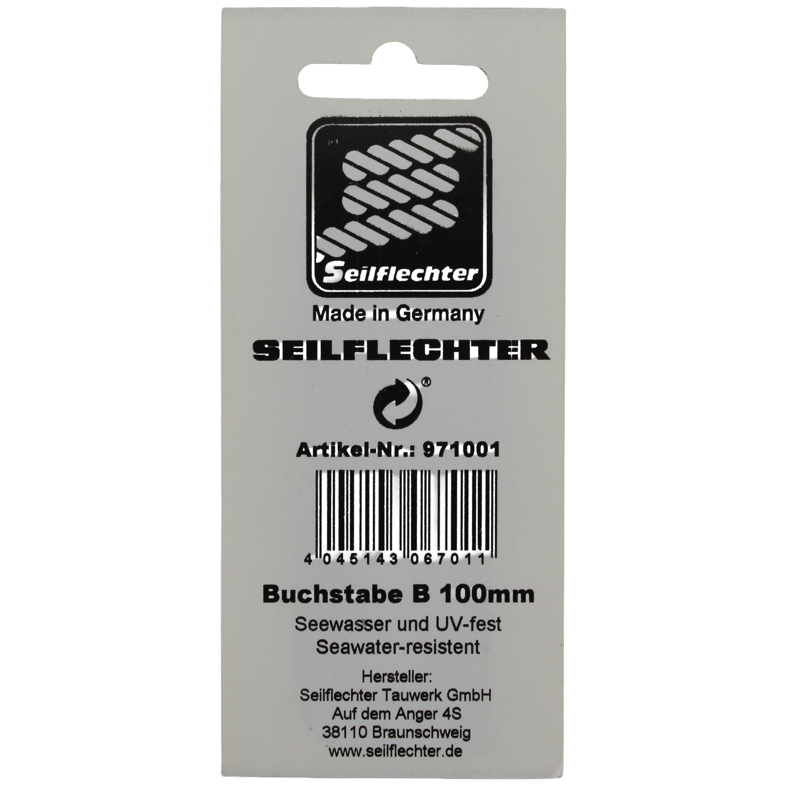 FOLIENZEICHEN "B" Folienzeichen Buchstaben SEILFLECHTER Tauwerk GmbH 