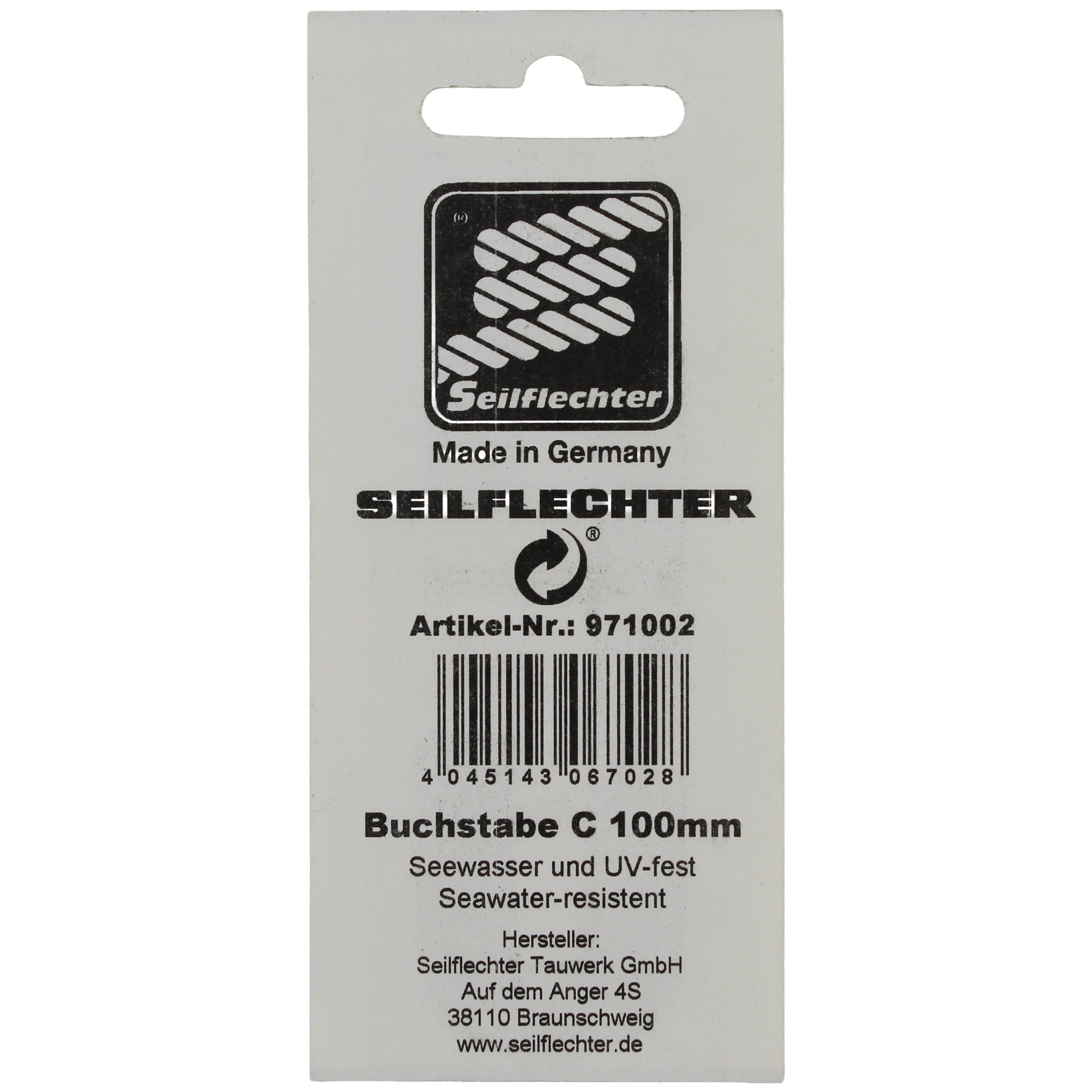 FOLIENZEICHEN "C" Folienzeichen Buchstaben SEILFLECHTER Tauwerk GmbH 