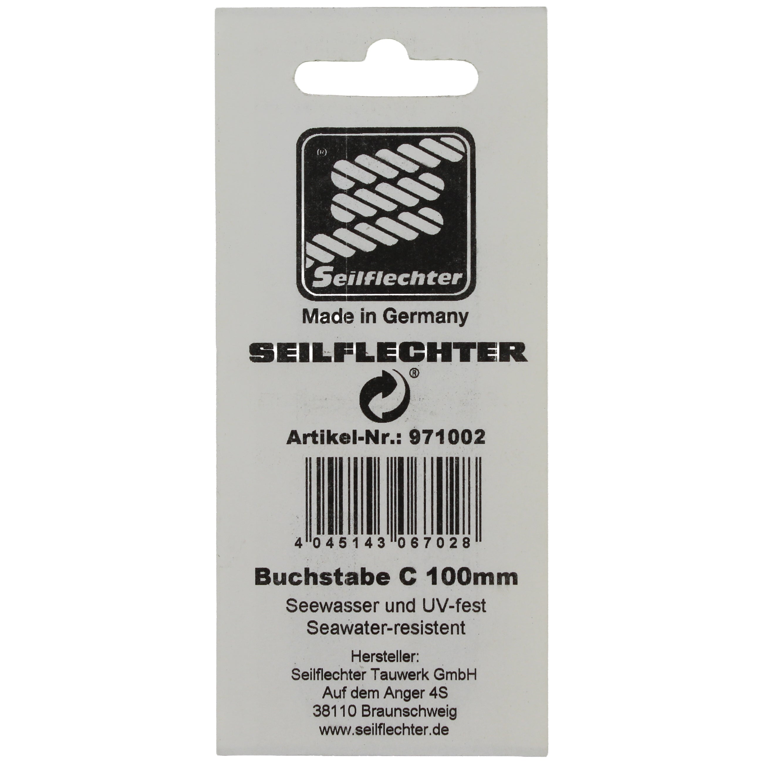 FOLIENZEICHEN "C" Folienzeichen Buchstaben SEILFLECHTER Tauwerk GmbH 