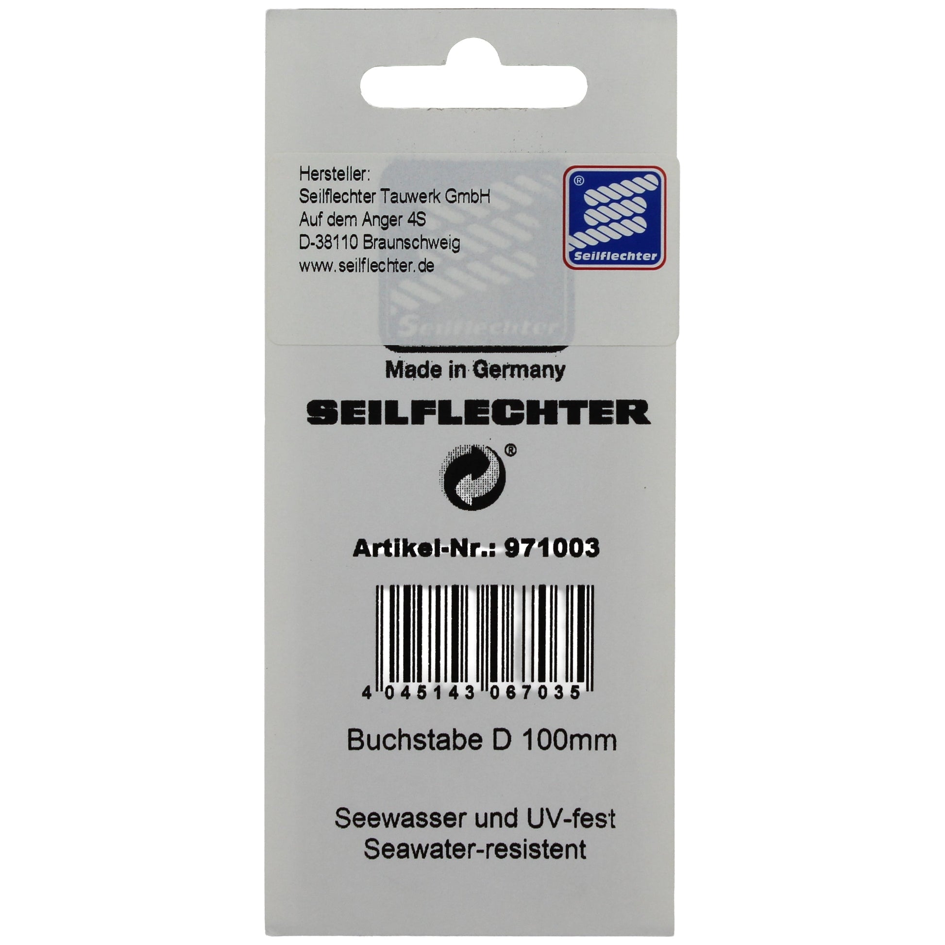 FOLIENZEICHEN "D" Folienzeichen Buchstaben SEILFLECHTER Tauwerk GmbH 