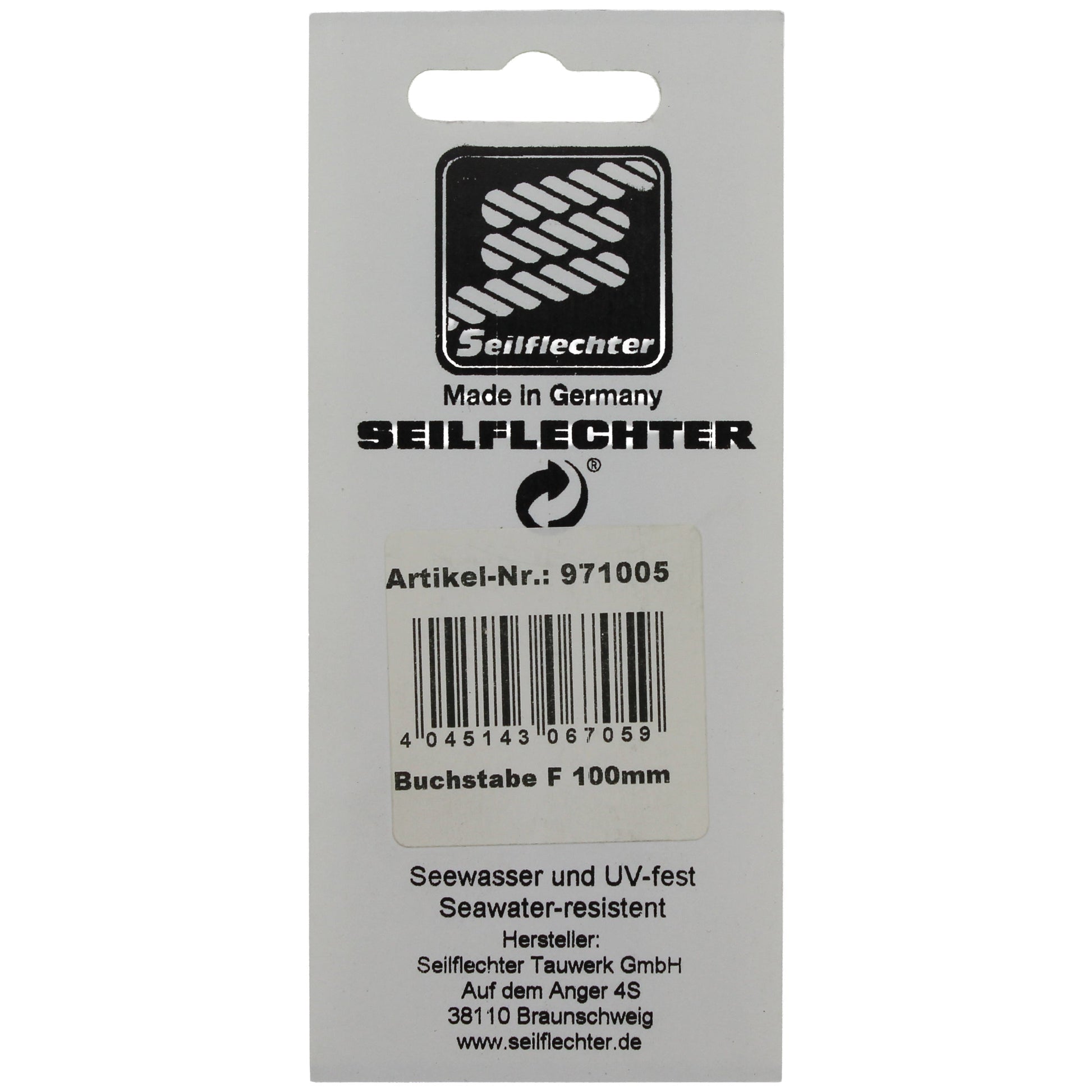 FOLIENZEICHEN "F" Folienzeichen Buchstaben SEILFLECHTER Tauwerk GmbH 