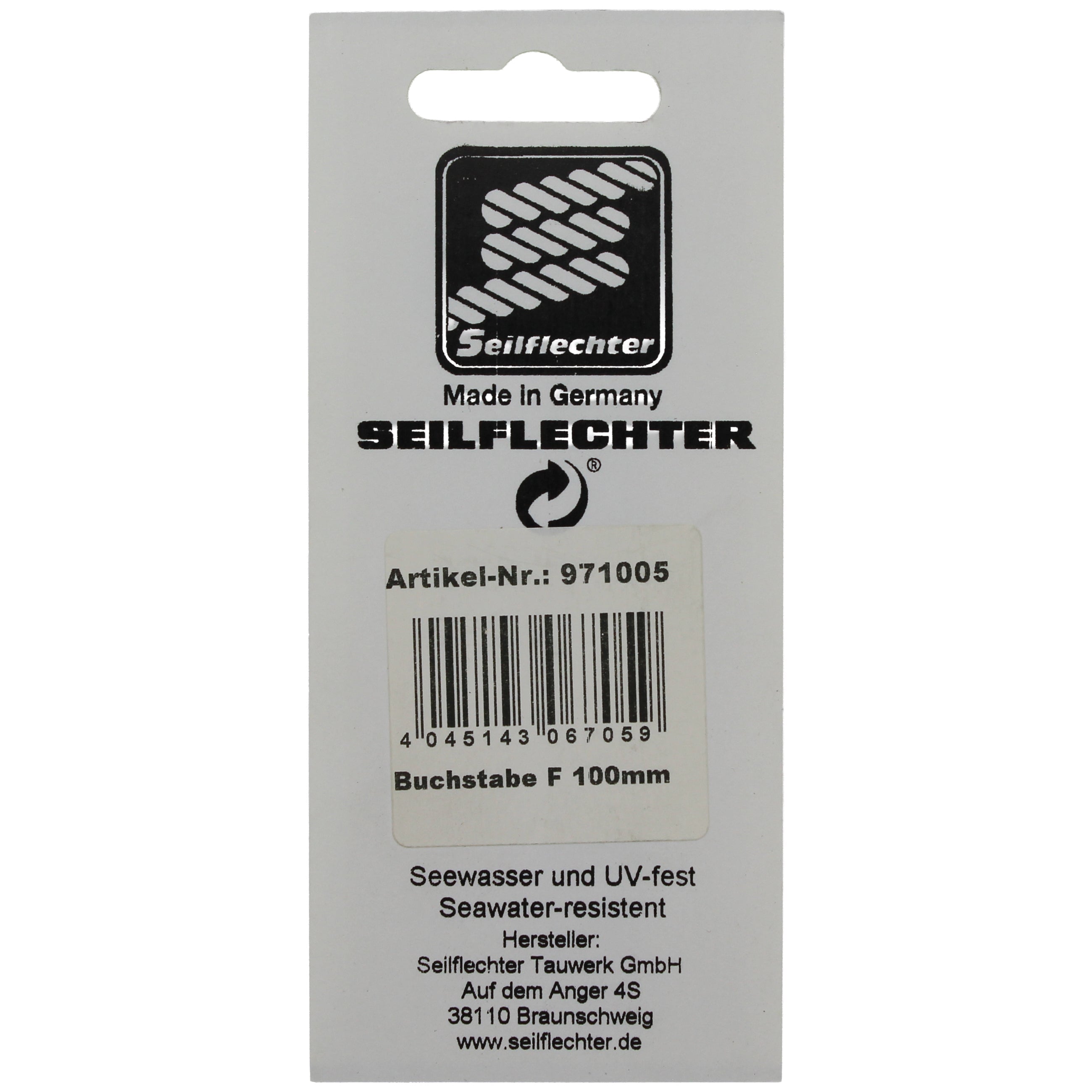 FOLIENZEICHEN "F" Folienzeichen Buchstaben SEILFLECHTER Tauwerk GmbH 