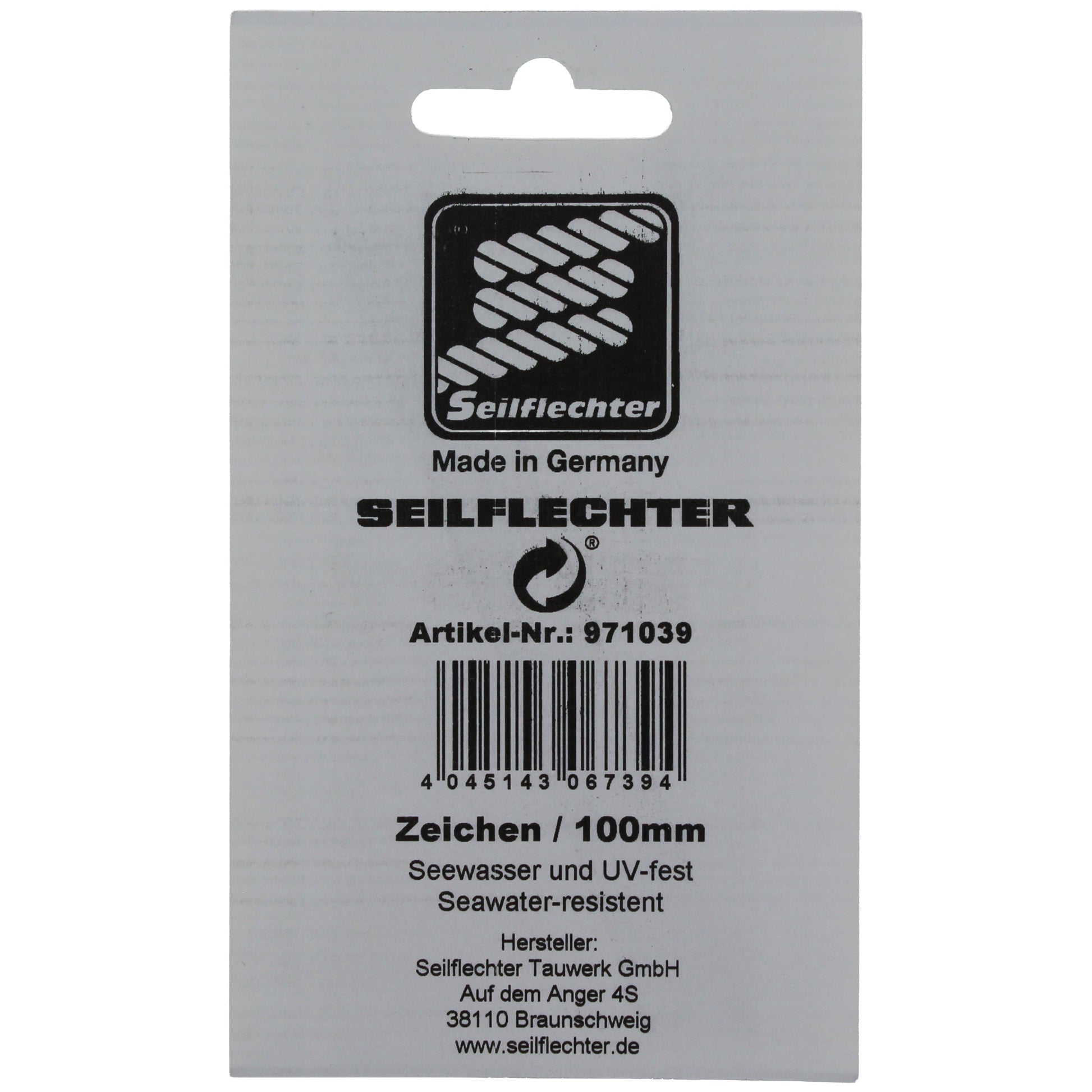 FOLIENZEICHEN "/" Folienzeichen Sonderzeichen SEILFLECHTER Tauwerk GmbH 