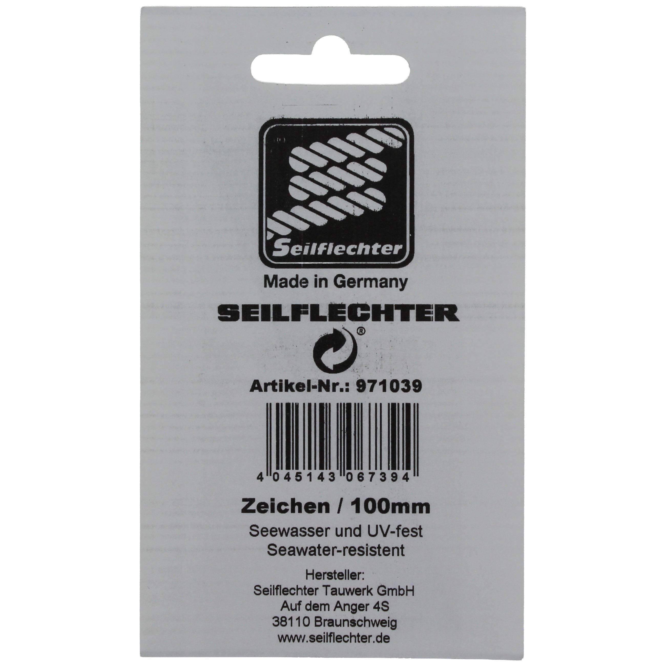 FOLIENZEICHEN "/" Folienzeichen Sonderzeichen SEILFLECHTER Tauwerk GmbH 