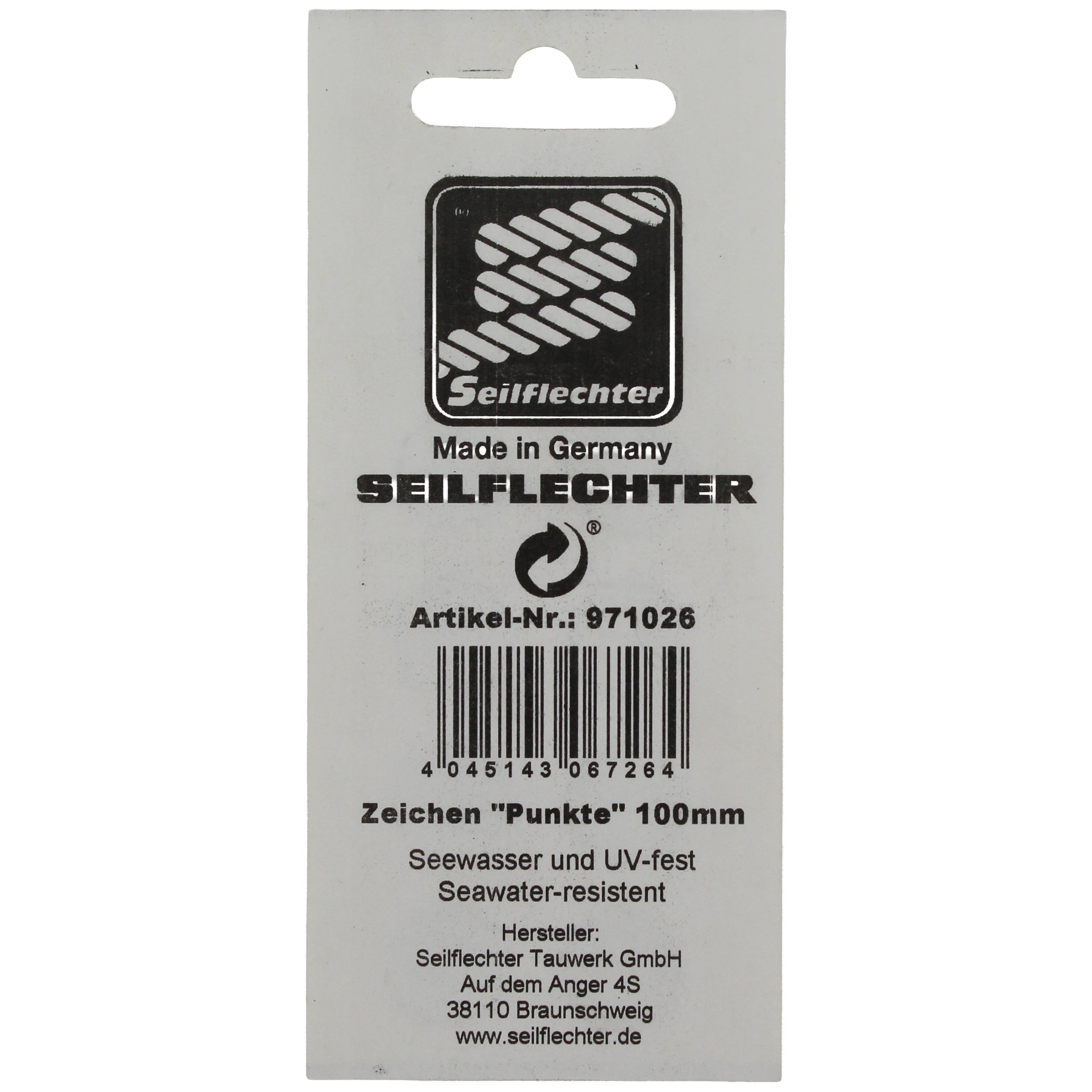 FOLIENZEICHEN ":" Folienzeichen Sonderzeichen SEILFLECHTER Tauwerk GmbH 