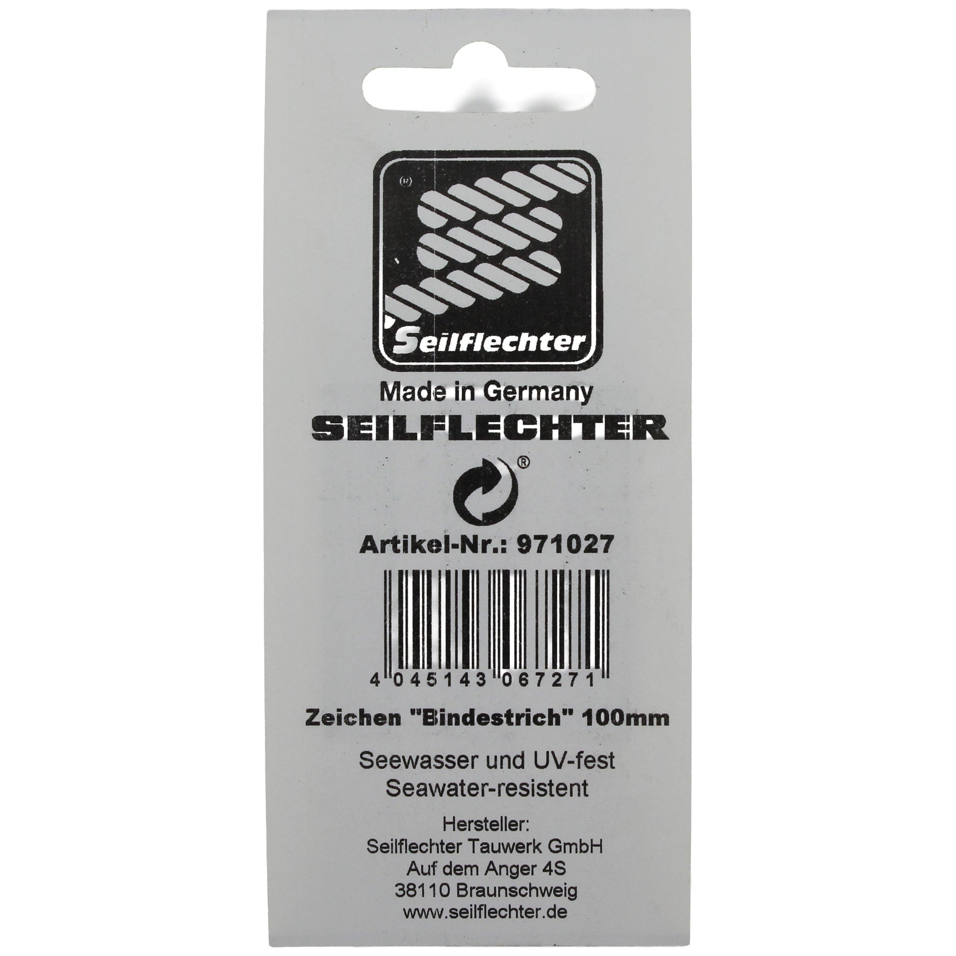 FOLIENZEICHEN "-" Folienzeichen Sonderzeichen SEILFLECHTER Tauwerk GmbH 