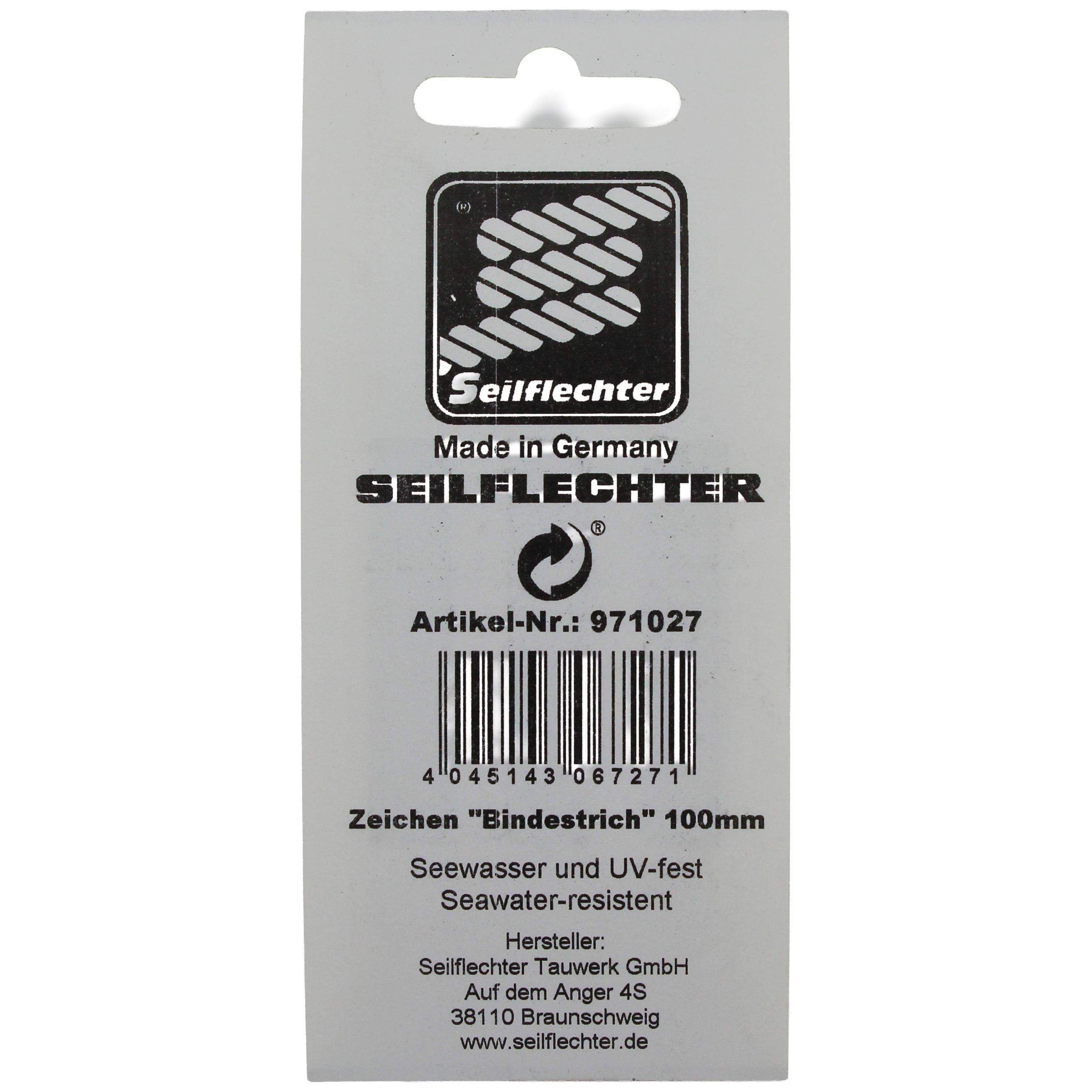 FOLIENZEICHEN "-" Folienzeichen Sonderzeichen SEILFLECHTER Tauwerk GmbH 