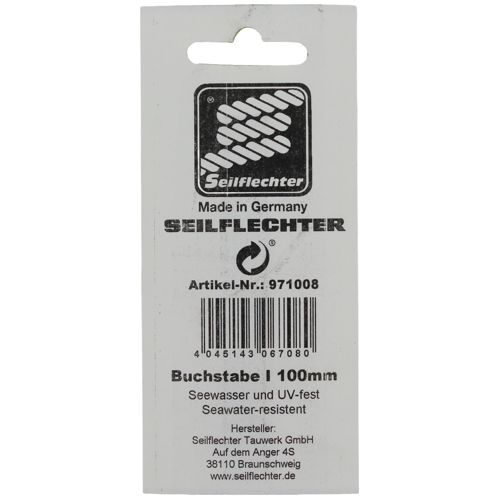 FOLIENZEICHEN "I" Folienzeichen Buchstaben SEILFLECHTER Tauwerk GmbH 