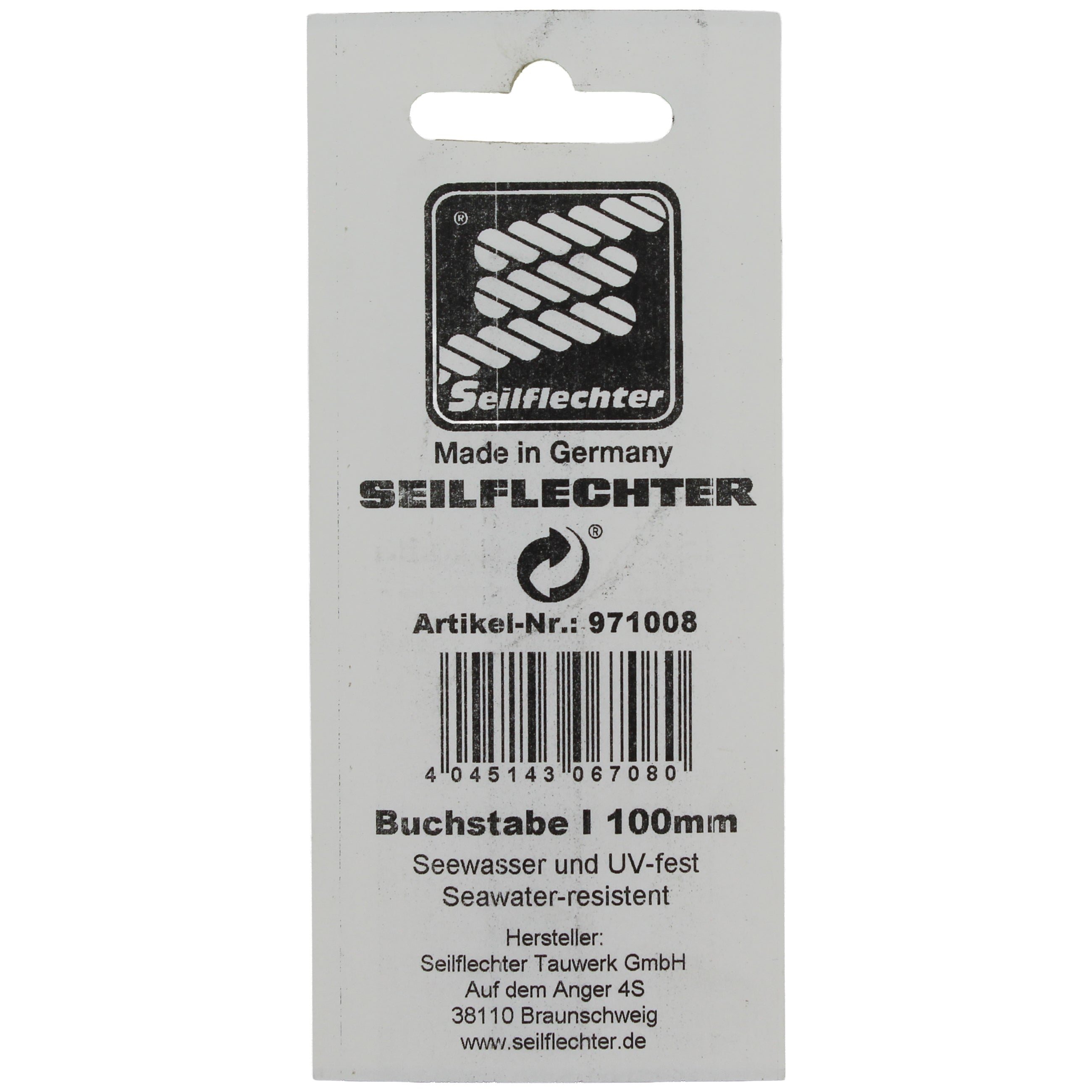 FOLIENZEICHEN "I" Folienzeichen Buchstaben SEILFLECHTER Tauwerk GmbH 