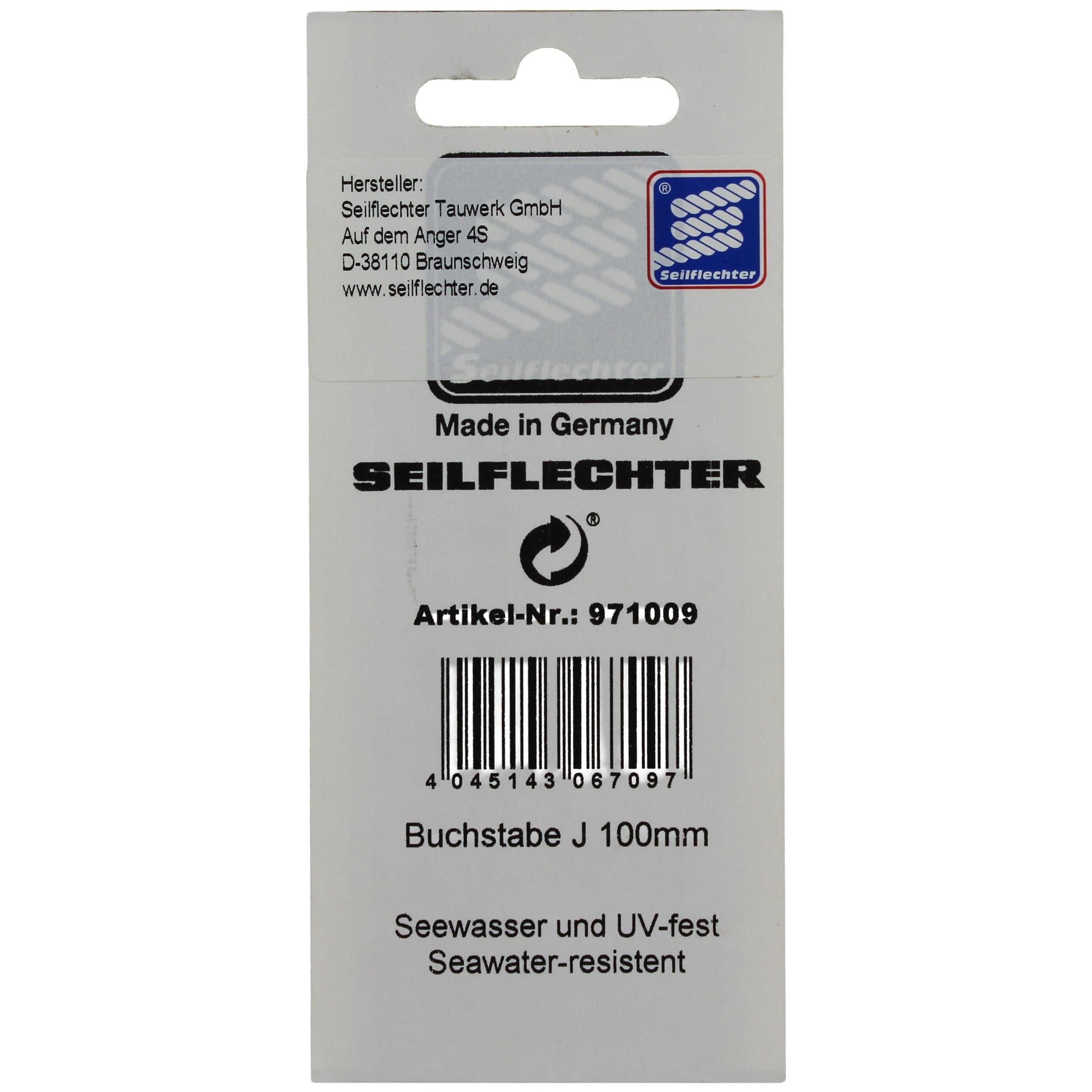 FOLIENZEICHEN "J" Folienzeichen Buchstaben SEILFLECHTER Tauwerk GmbH 