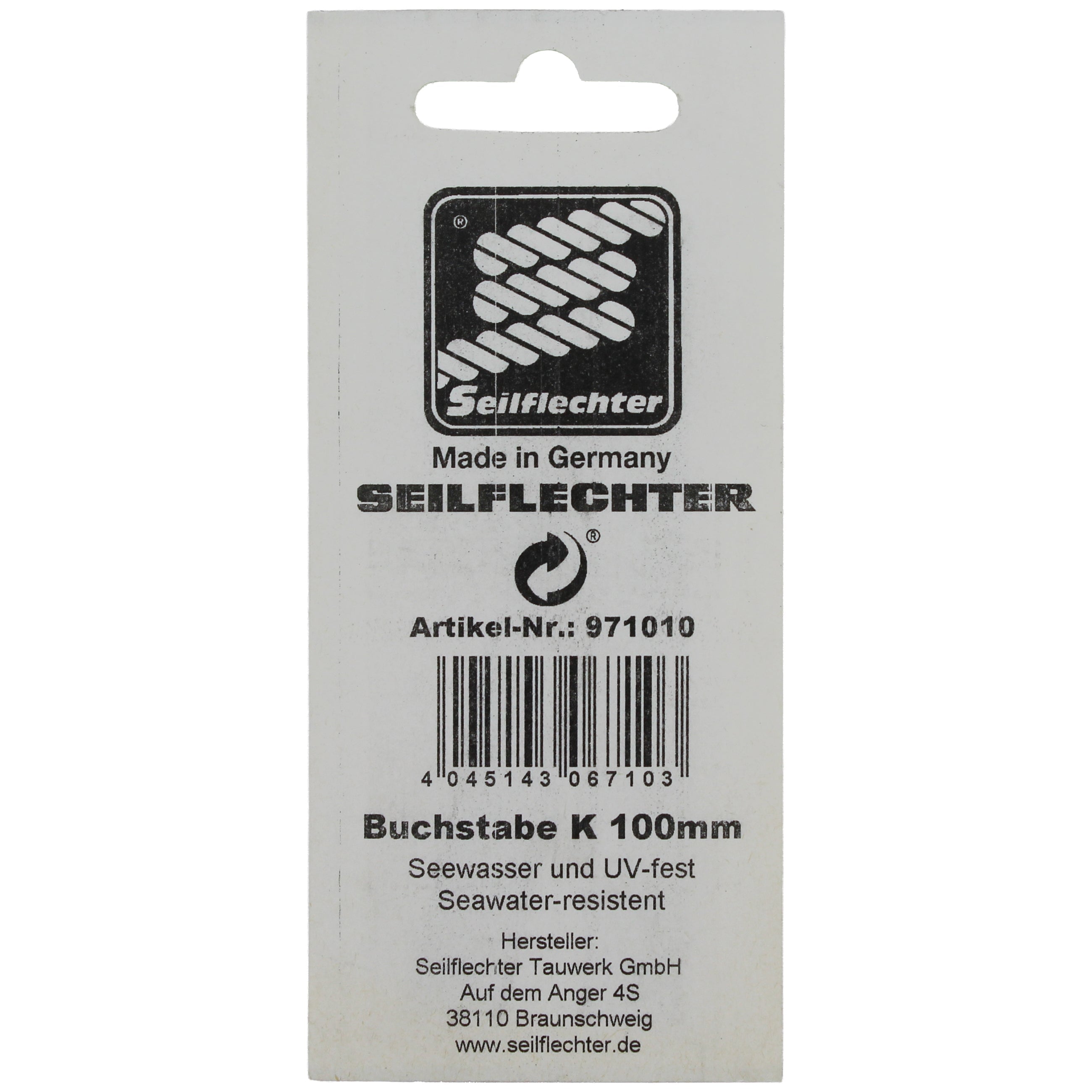 FOLIENZEICHEN "K" Folienzeichen Buchstaben SEILFLECHTER Tauwerk GmbH 