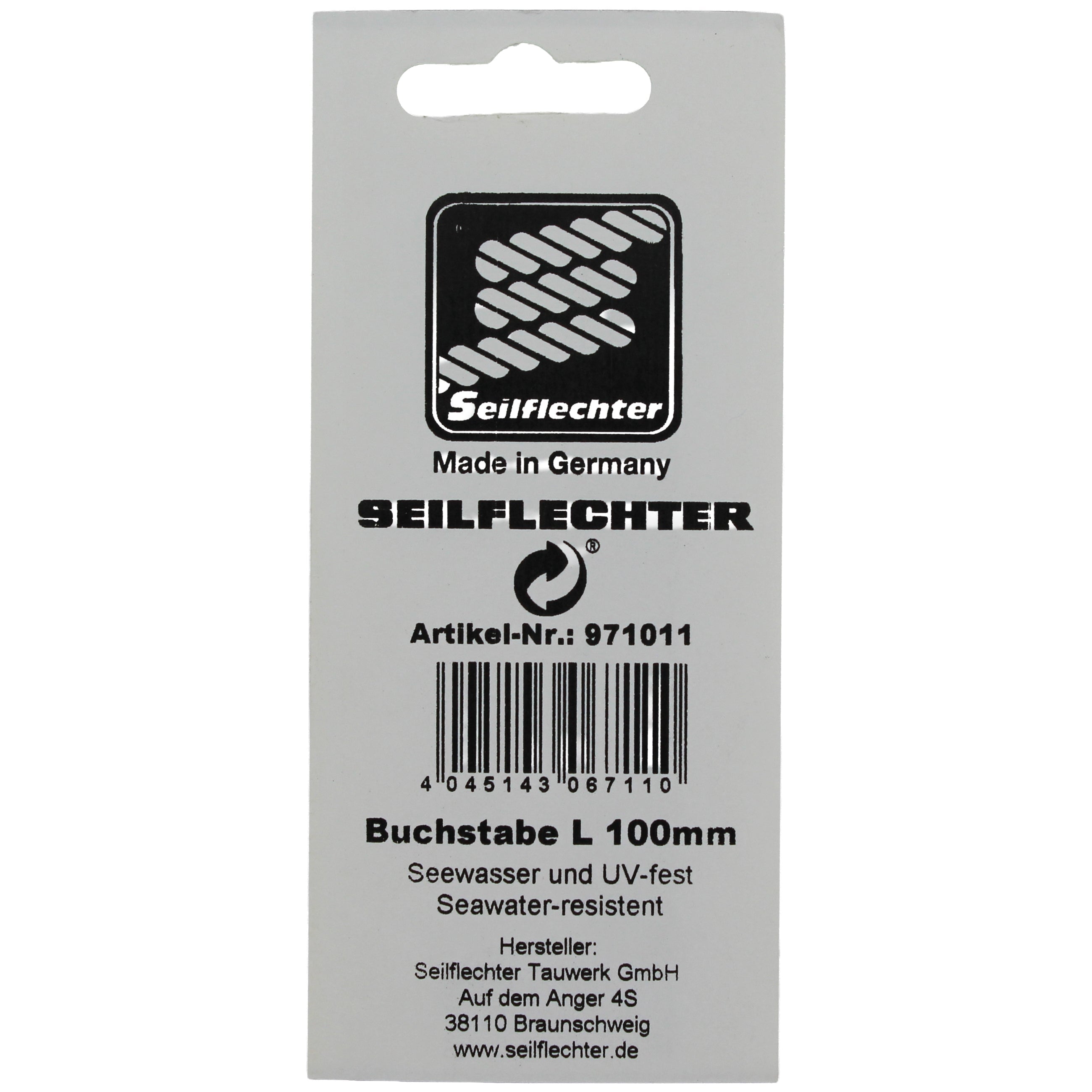 FOLIENZEICHEN "L" Folienzeichen Buchstaben SEILFLECHTER Tauwerk GmbH 