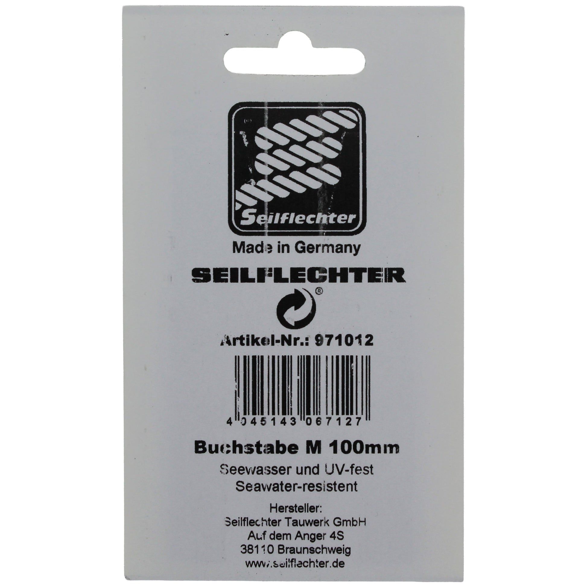 FOLIENZEICHEN "M" Folienzeichen Buchstaben SEILFLECHTER Tauwerk GmbH 