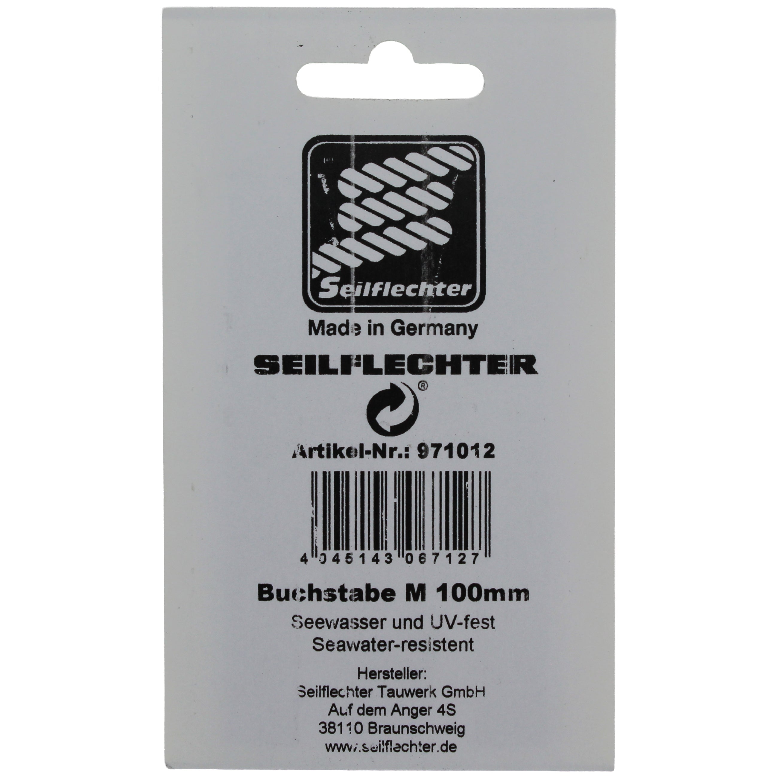 FOLIENZEICHEN "M" Folienzeichen Buchstaben SEILFLECHTER Tauwerk GmbH 