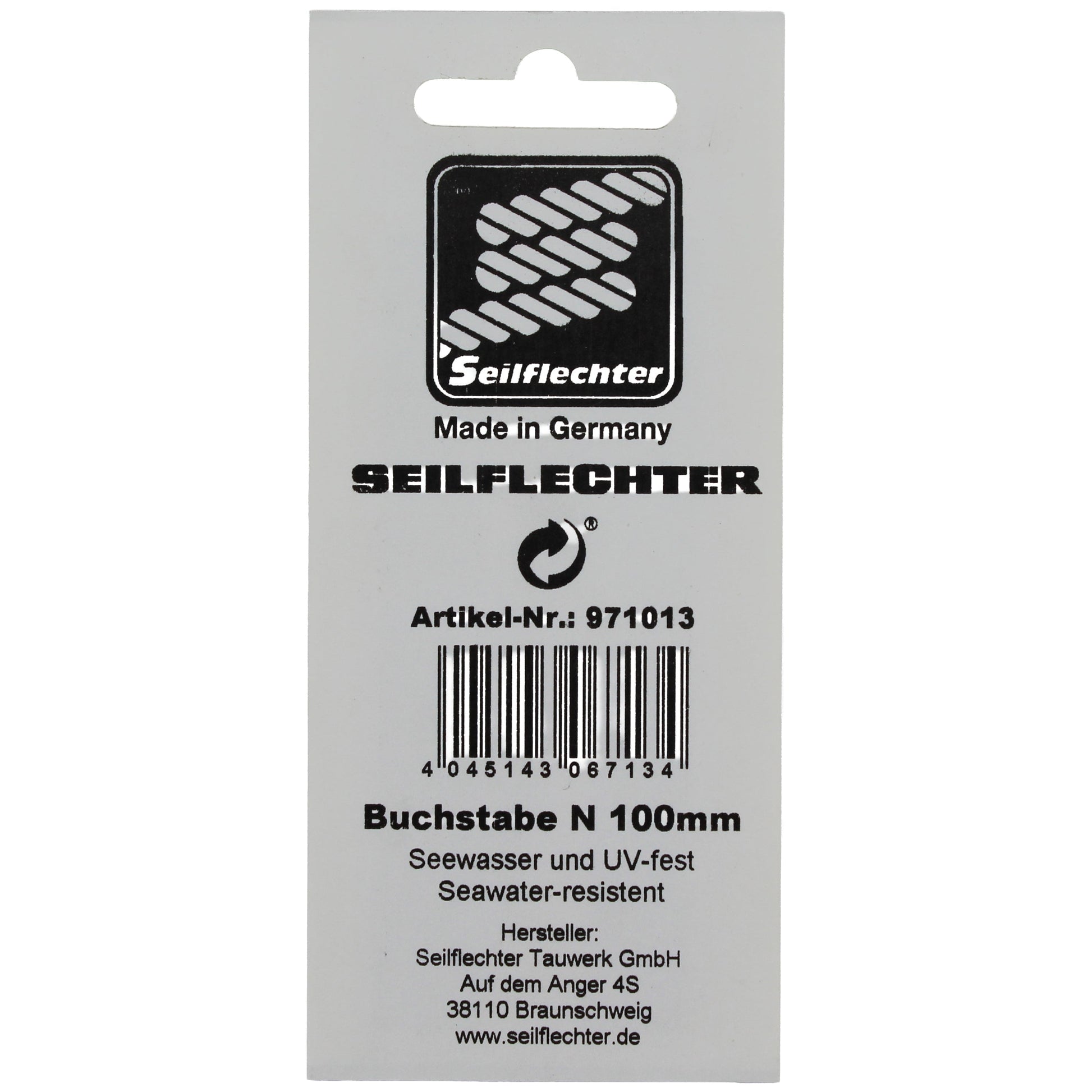 FOLIENZEICHEN "N" Folienzeichen Buchstaben SEILFLECHTER Tauwerk GmbH 