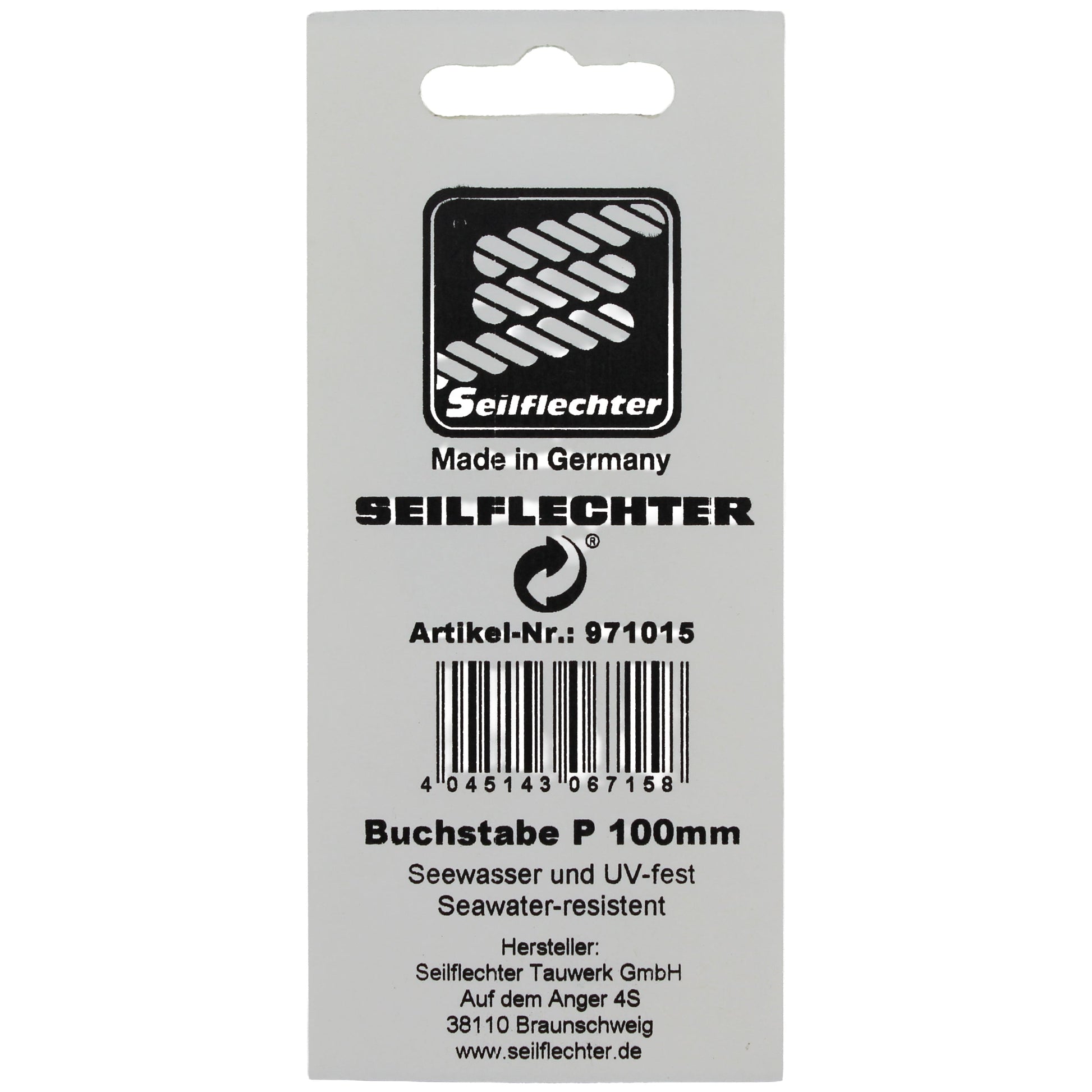 FOLIENZEICHEN "P" Folienzeichen Buchstaben SEILFLECHTER Tauwerk GmbH 