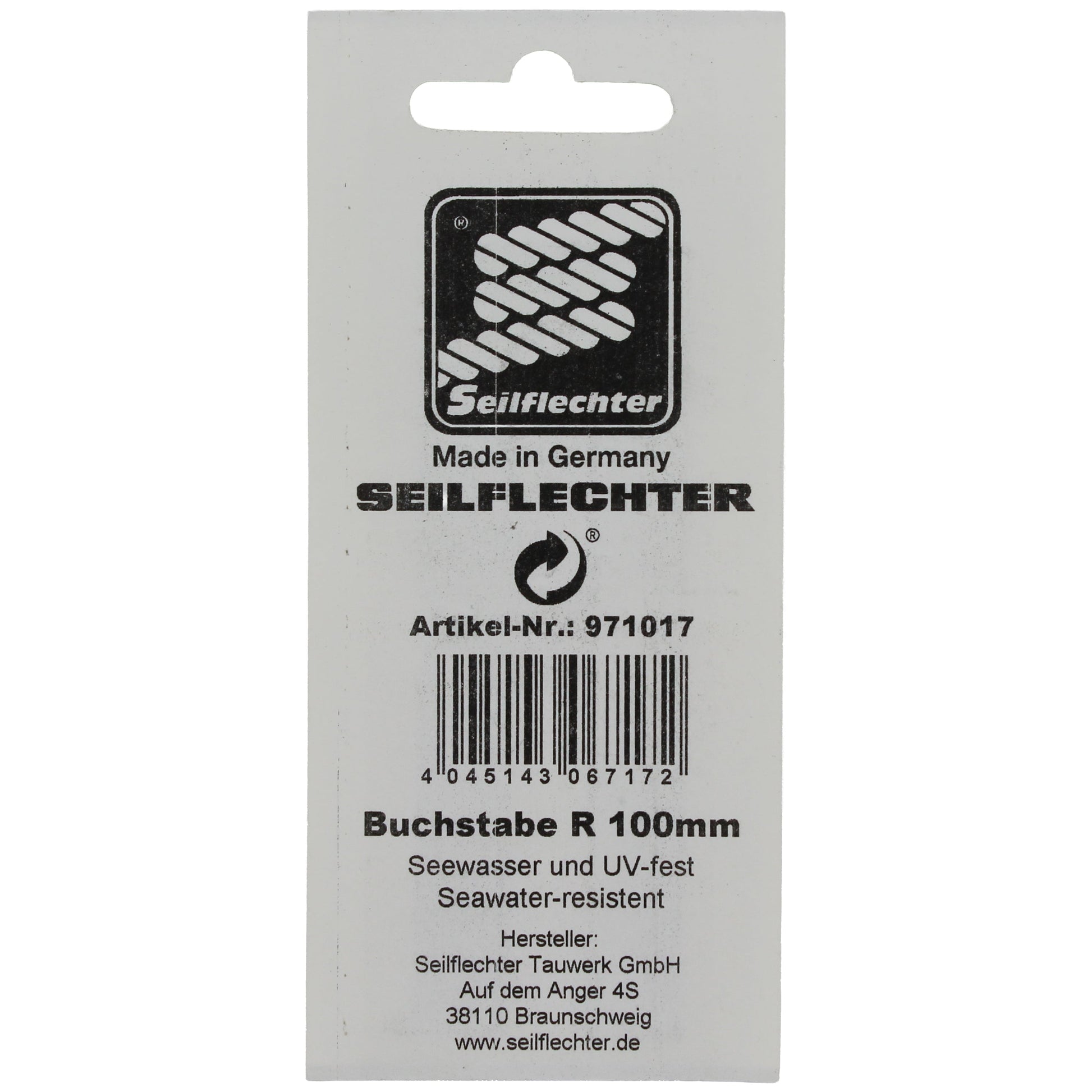 FOLIENZEICHEN "R" Folienzeichen Buchstaben SEILFLECHTER Tauwerk GmbH 