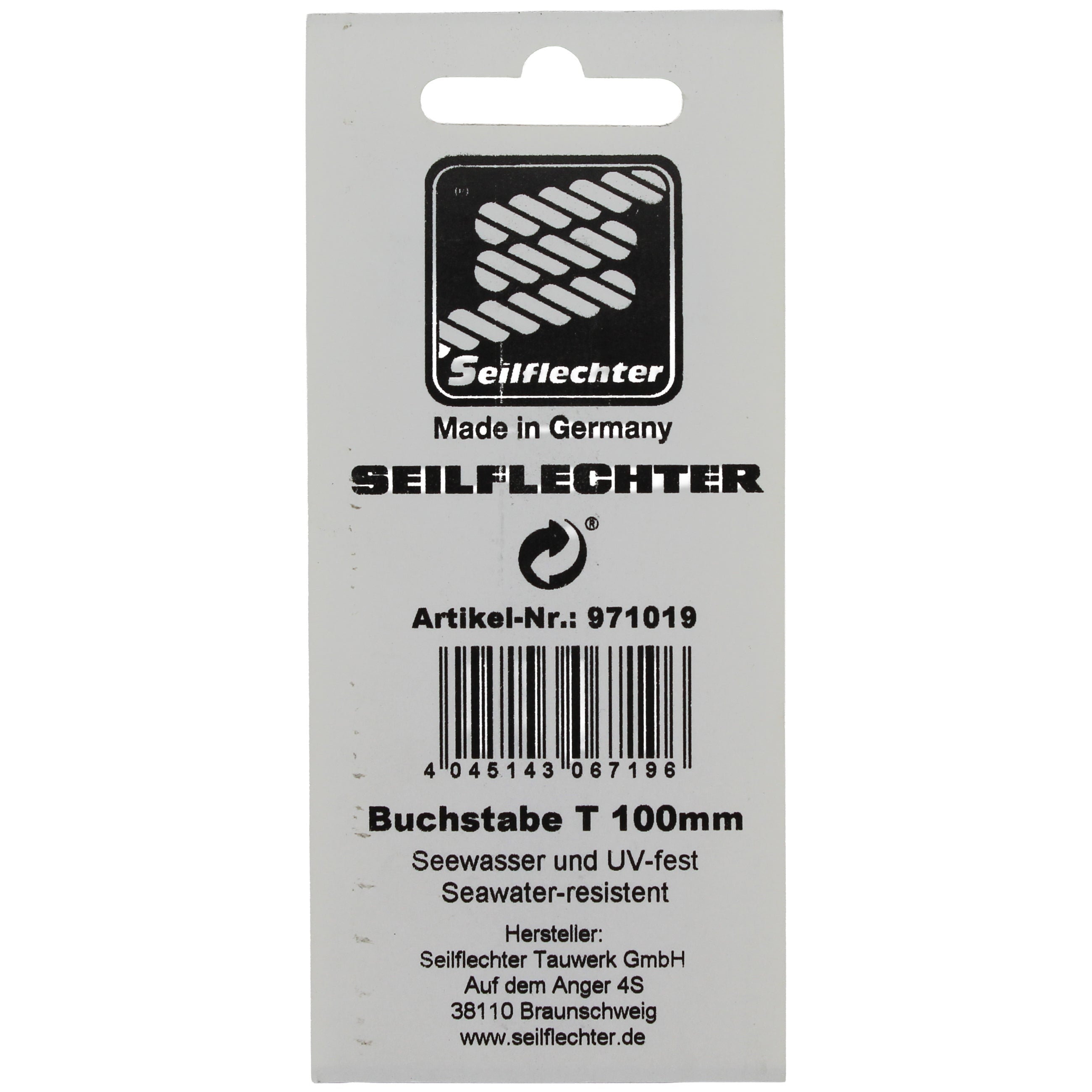 FOLIENZEICHEN "T" Folienzeichen Buchstaben SEILFLECHTER Tauwerk GmbH 