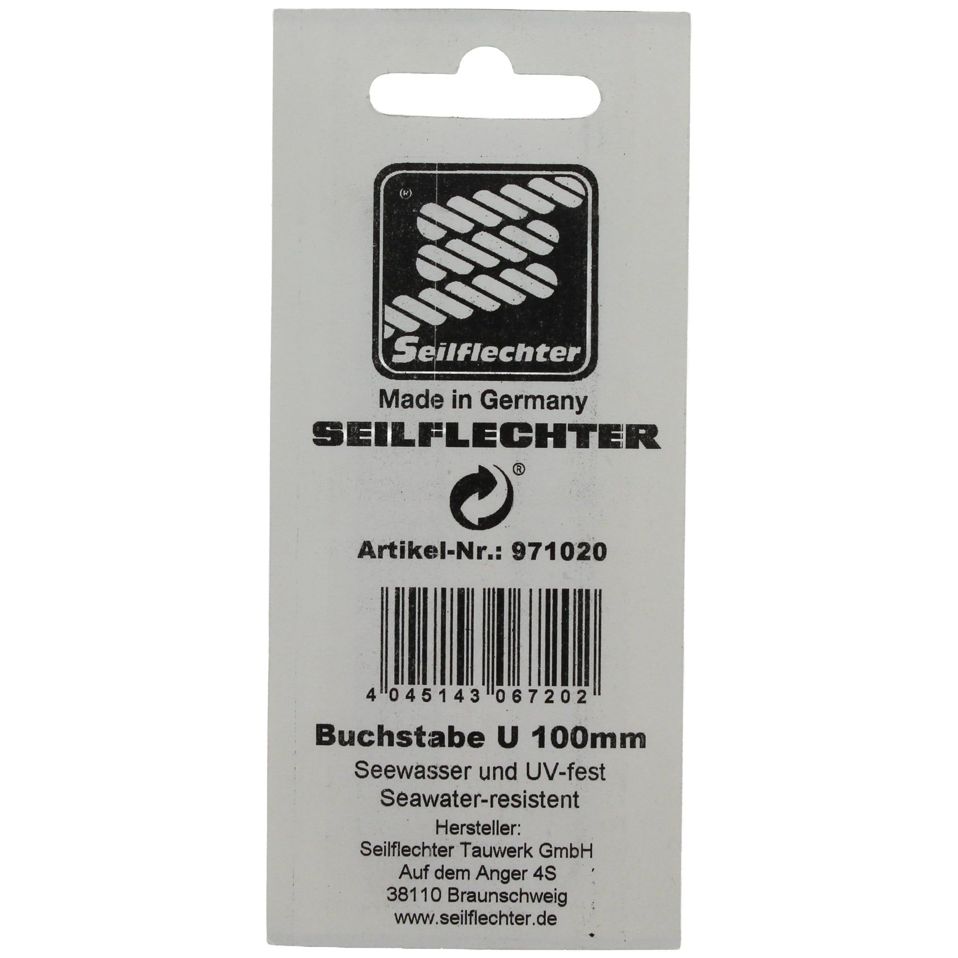 FOLIENZEICHEN "U" Folienzeichen Buchstaben SEILFLECHTER Tauwerk GmbH 