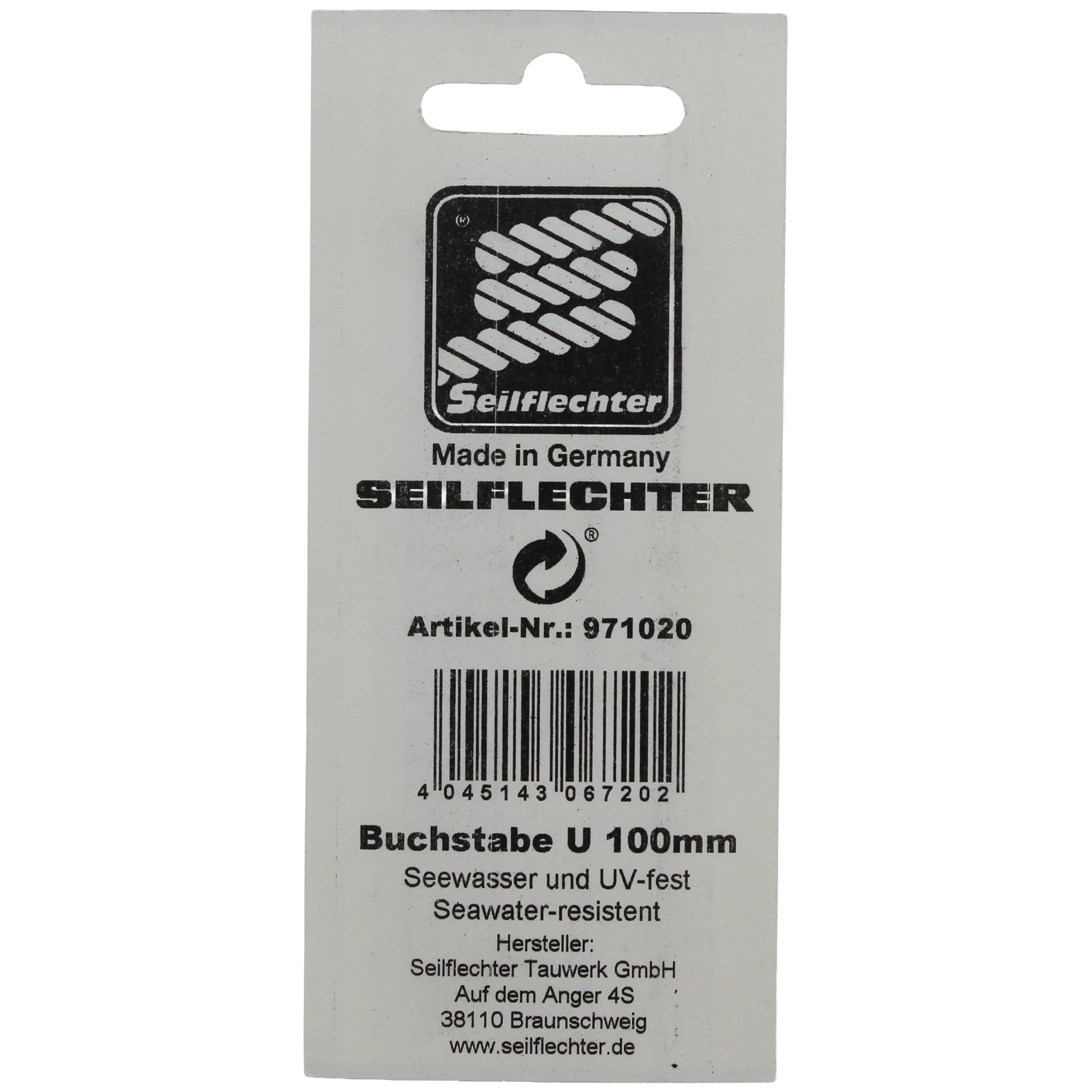 FOLIENZEICHEN "U" Folienzeichen Buchstaben SEILFLECHTER Tauwerk GmbH 