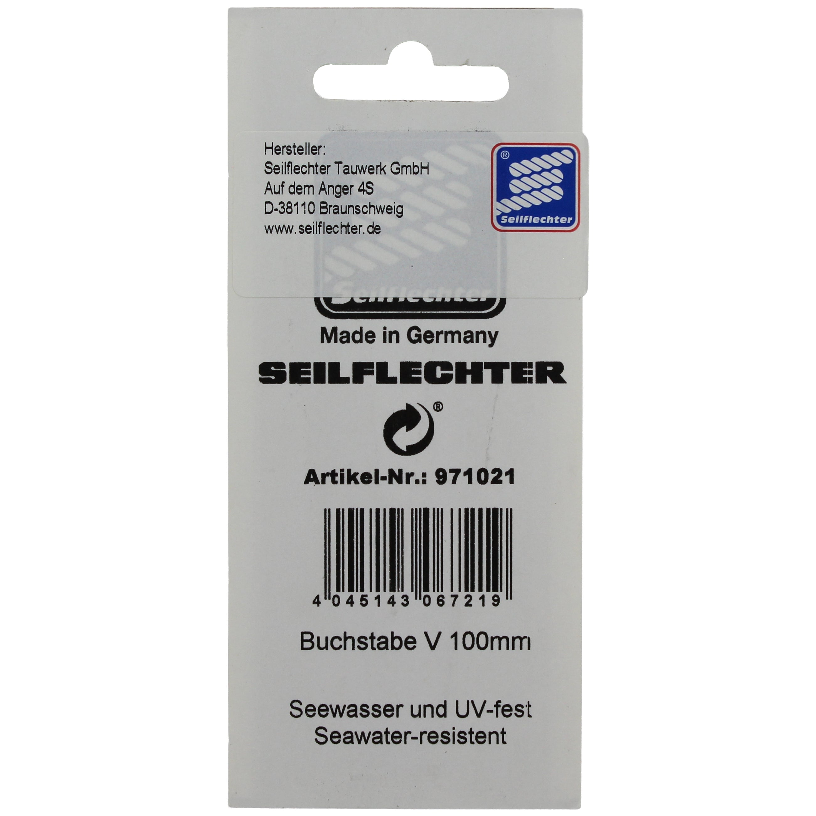 FOLIENZEICHEN "V" Folienzeichen Buchstaben SEILFLECHTER Tauwerk GmbH 