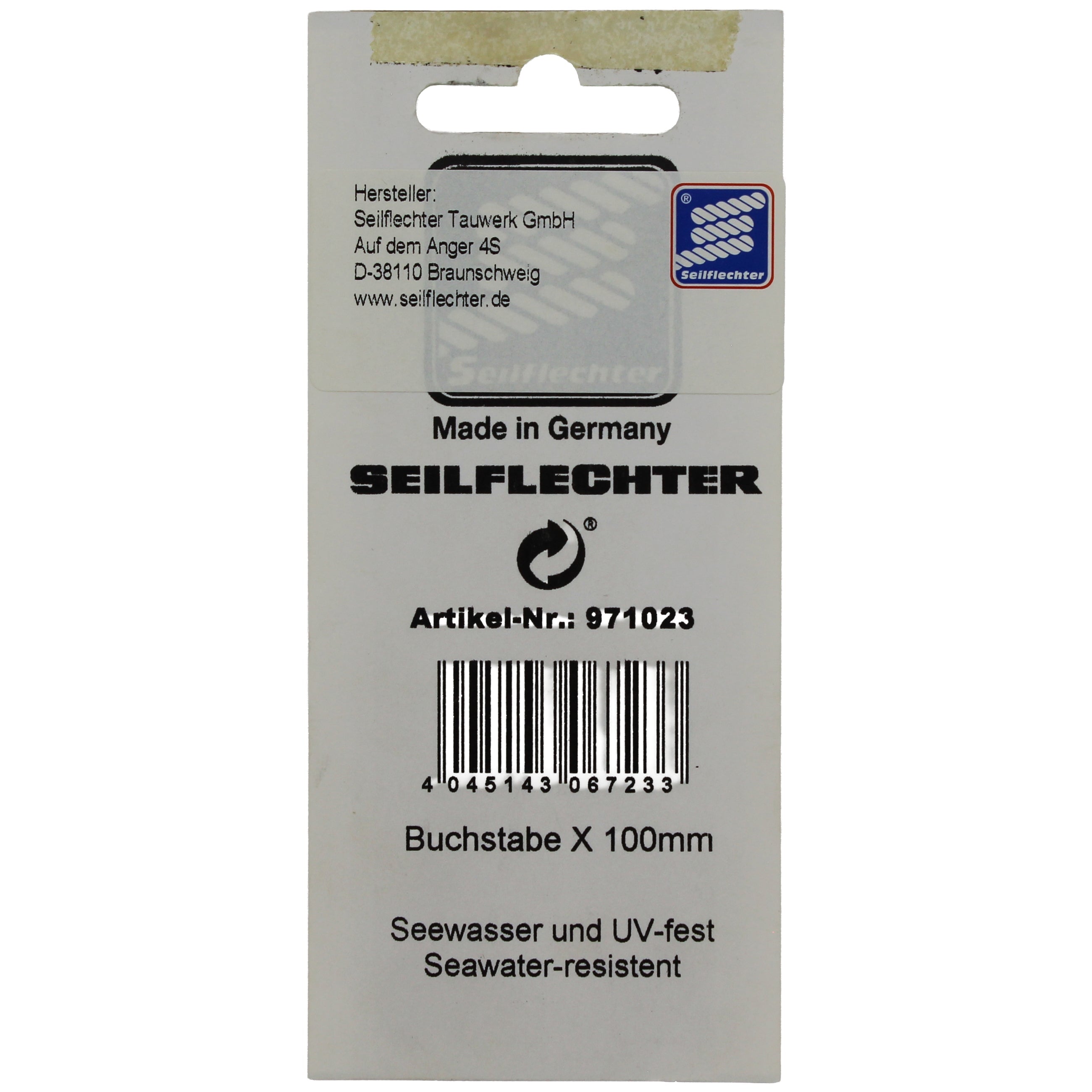 FOLIENZEICHEN "X" Folienzeichen Buchstaben SEILFLECHTER Tauwerk GmbH 