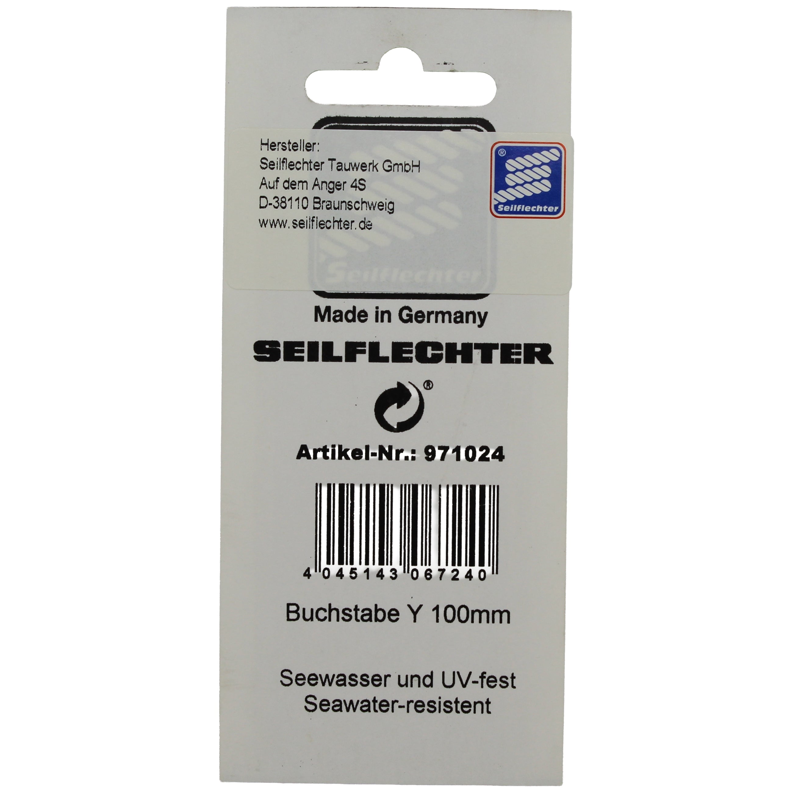 FOLIENZEICHEN "Y" Folienzeichen Buchstaben SEILFLECHTER Tauwerk GmbH 