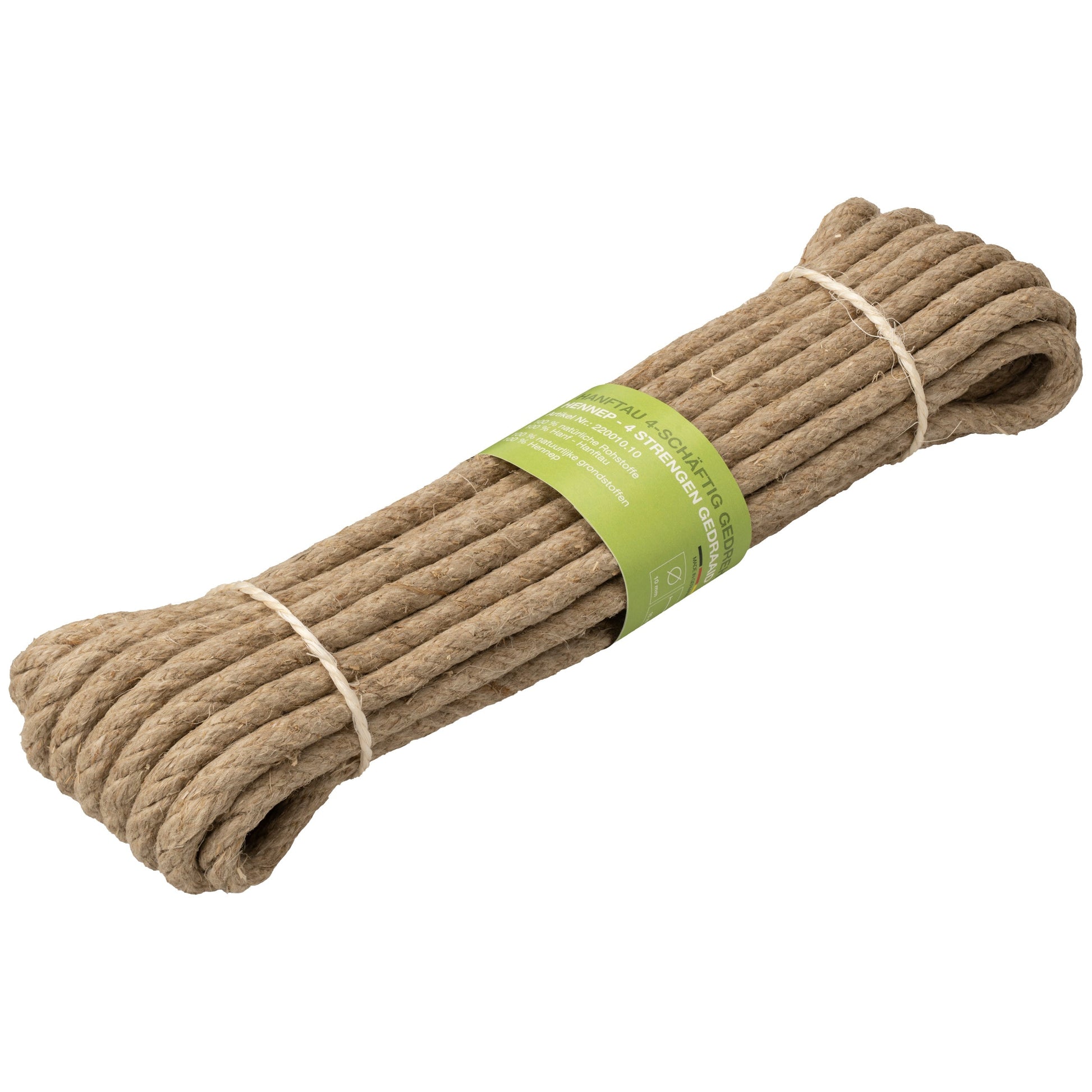 HANFTAU 4-SCHÄFTIG GEDREHT , Ø 10 MM, NUTZLÄNGE 10 METER, ENDEN GLATT, ALS DOGGE Hanftaue SEILFLECHTER Tauwerk GmbH 