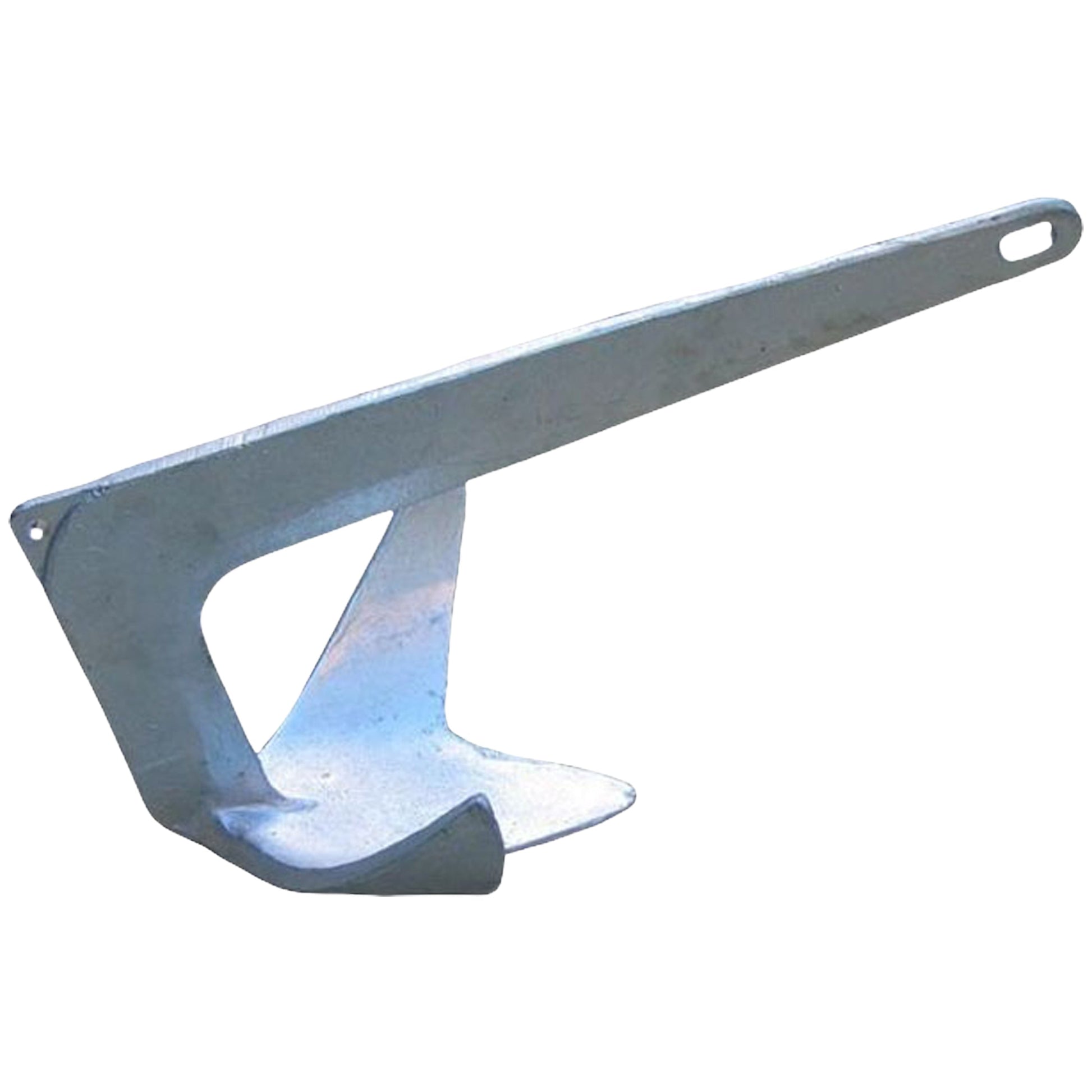 Bootsanker aus verzinktem Stahl mit langem Schaft und flacher Fluke für sicheren Halt.