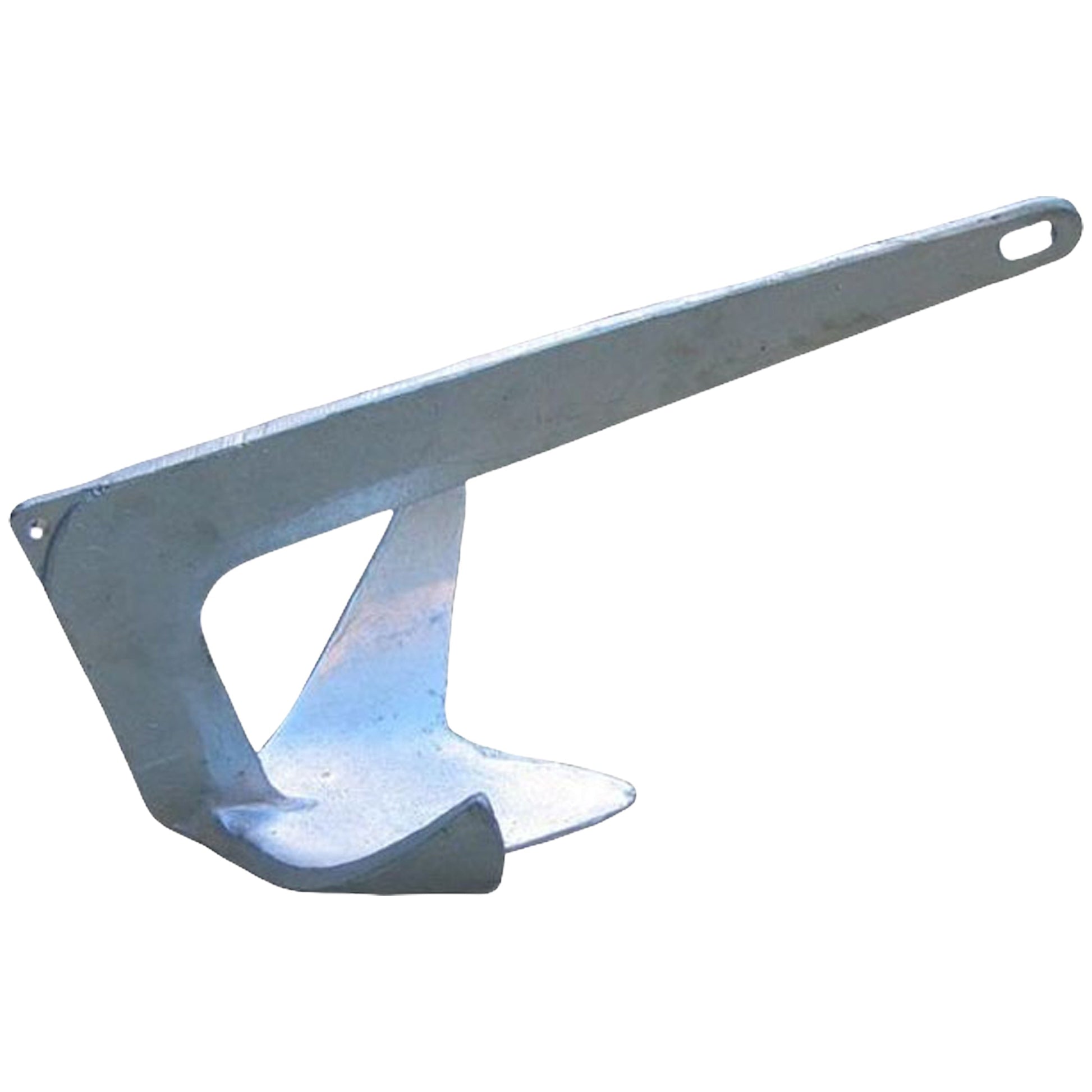 Bootsanker aus verzinktem Stahl mit langem Schaft und flacher Fluke für sicheren Halt.