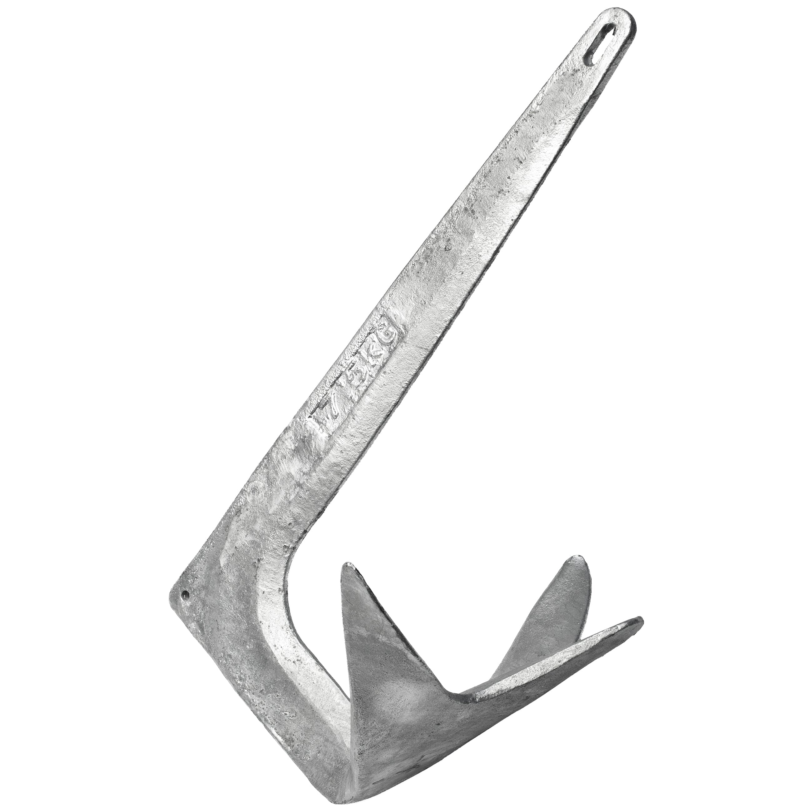 Bootsanker aus verzinktem Stahl mit langem Schaft und flacher Fluke für sicheren Halt.