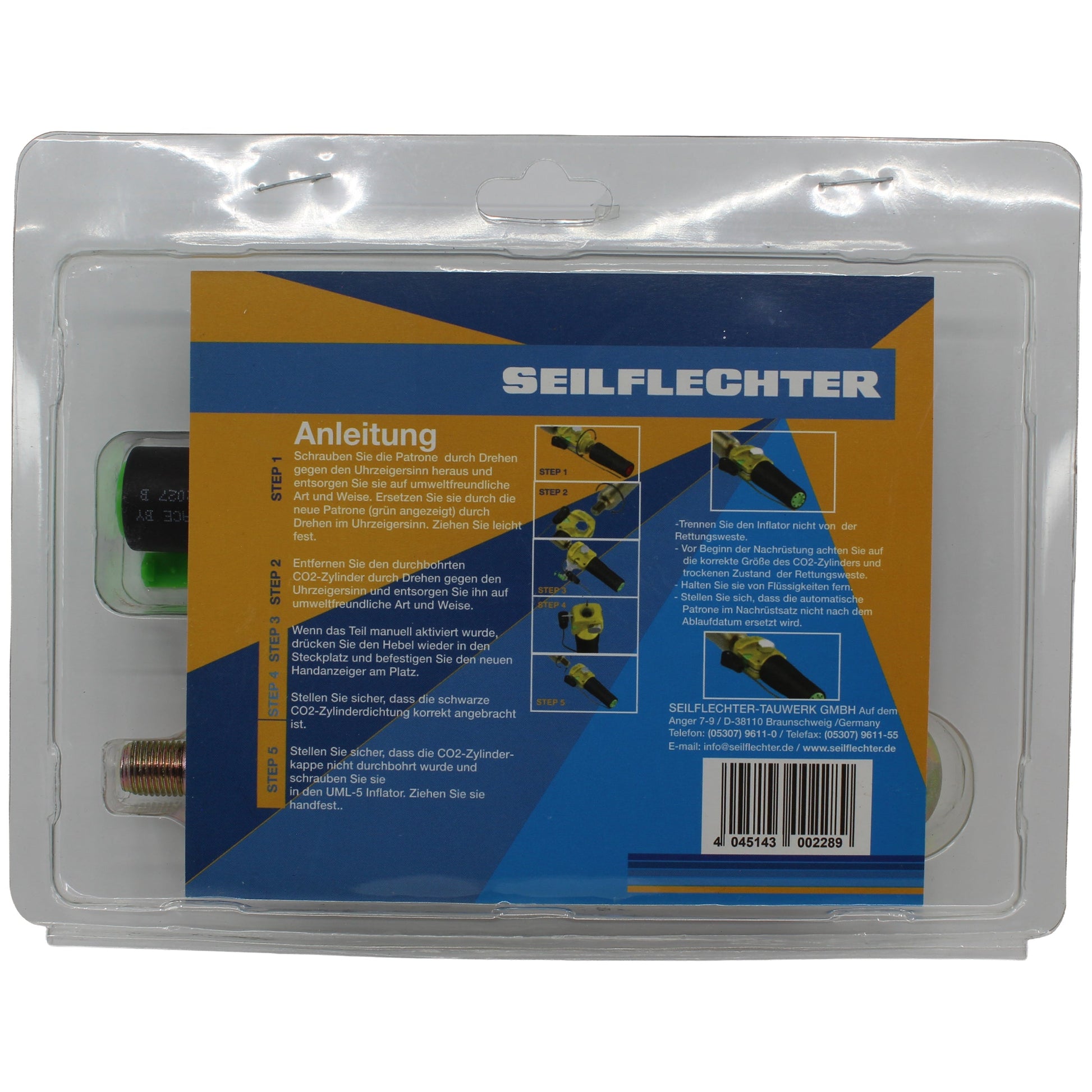 NACHFÜLLKIT FÜR AUTOMATIKWESTE 275 N, 60 GRAMM Nachfüll-Sets SEILFLECHTER Tauwerk GmbH 