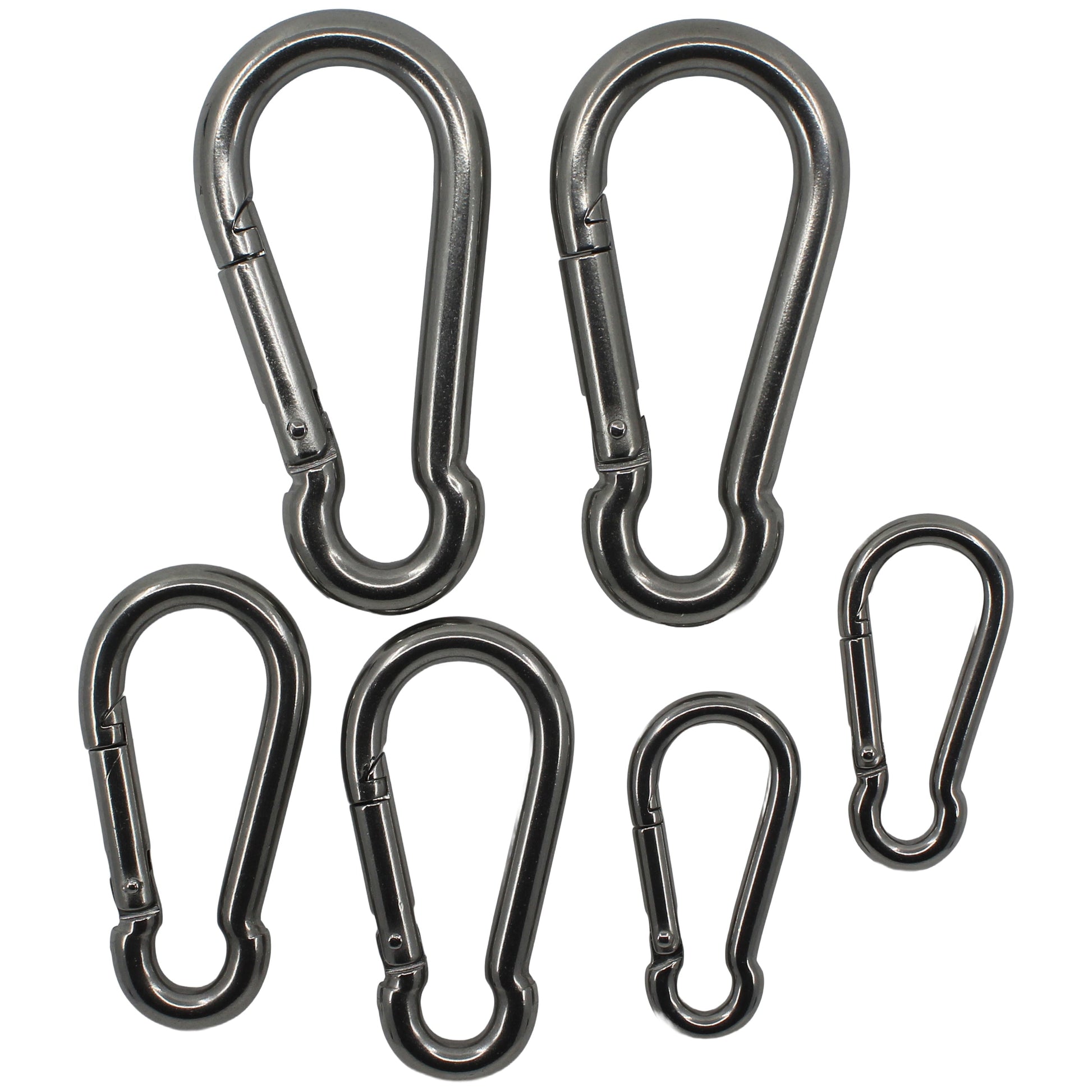 NIRO-KARABINER-SET OFFENE AUGE, JE 2 STÜCK 60x6, 80x8, 100x10 MM Karabiner SEILFLECHTER Tauwerk GmbH 