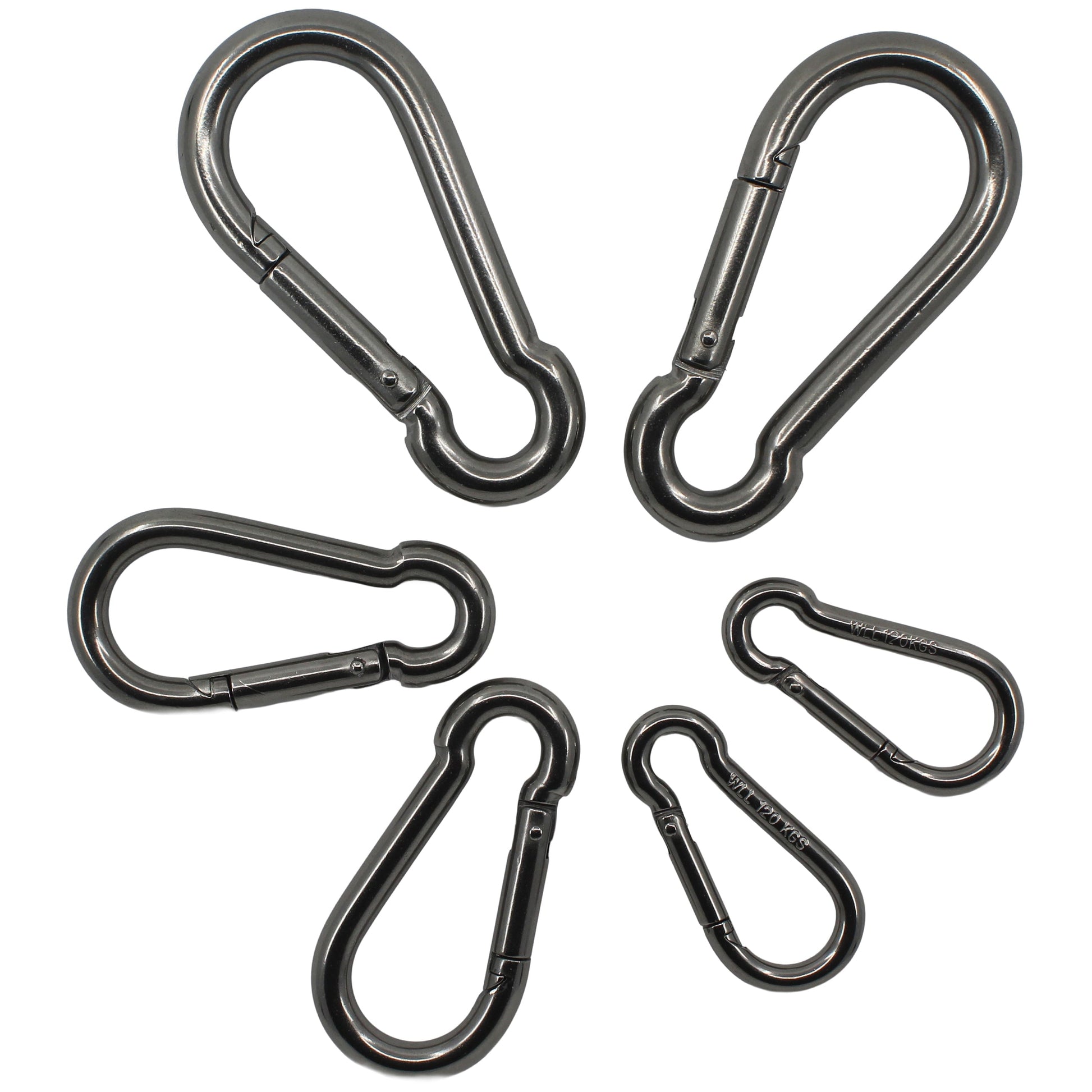NIRO-KARABINER-SET OFFENE AUGE, JE 2 STÜCK 60x6, 80x8, 100x10 MM Karabiner SEILFLECHTER Tauwerk GmbH 