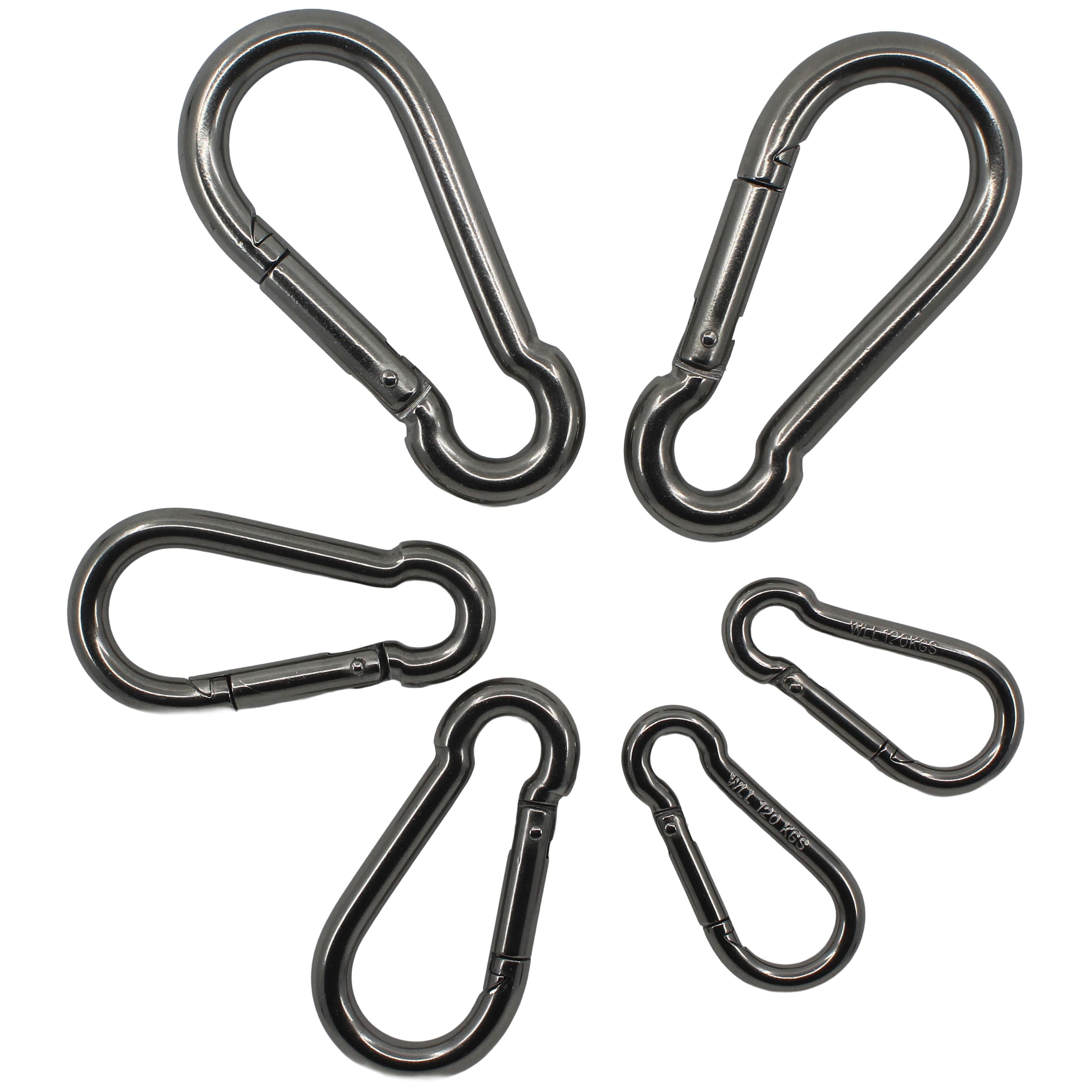 NIRO-KARABINER-SET OFFENE AUGE, JE 2 STÜCK 60x6, 80x8, 100x10 MM Karabiner SEILFLECHTER Tauwerk GmbH 