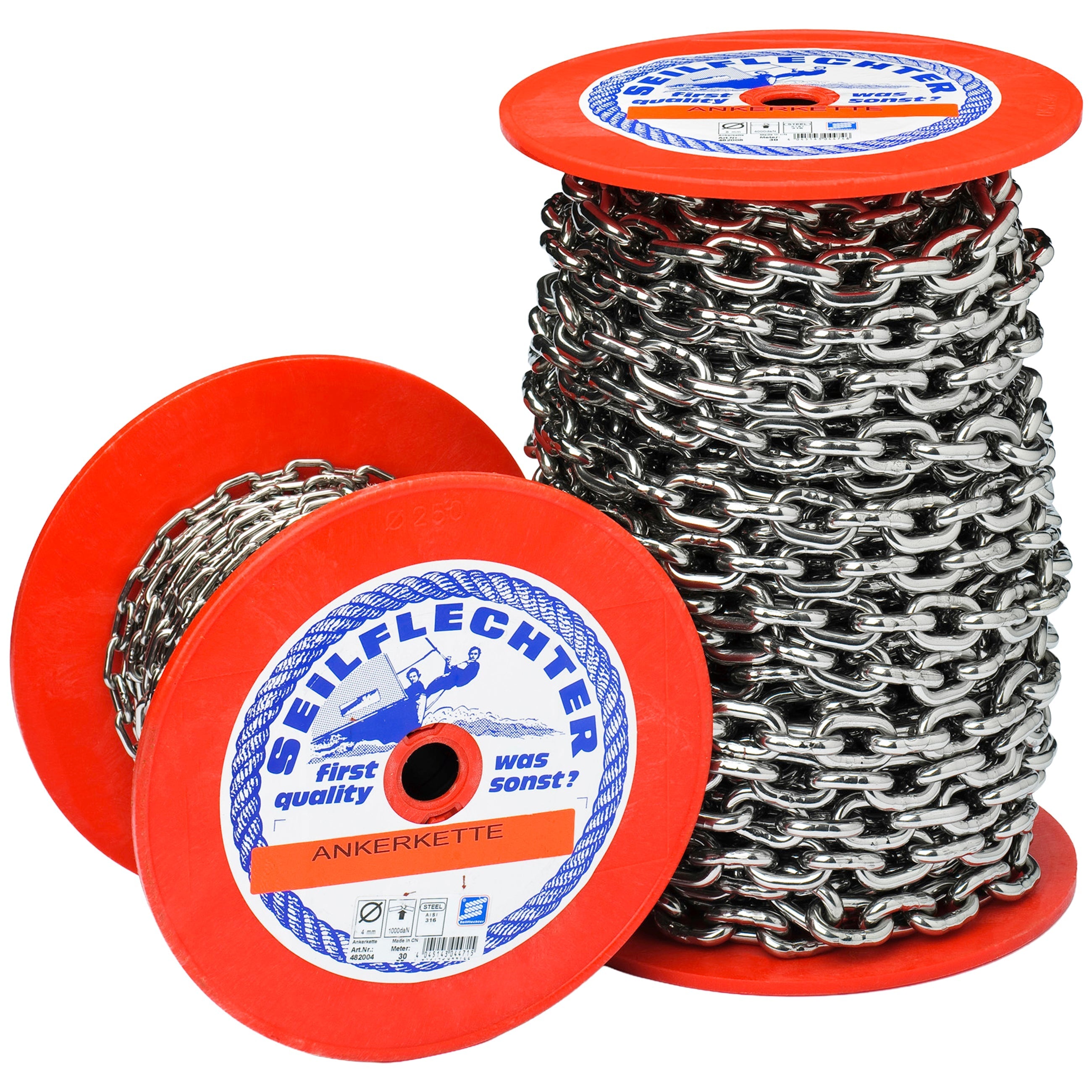 NIRO KETTEN DIN 766, 4 MM, METERWARE, Niro-Ketten SEILFLECHTER Tauwerk GmbH 