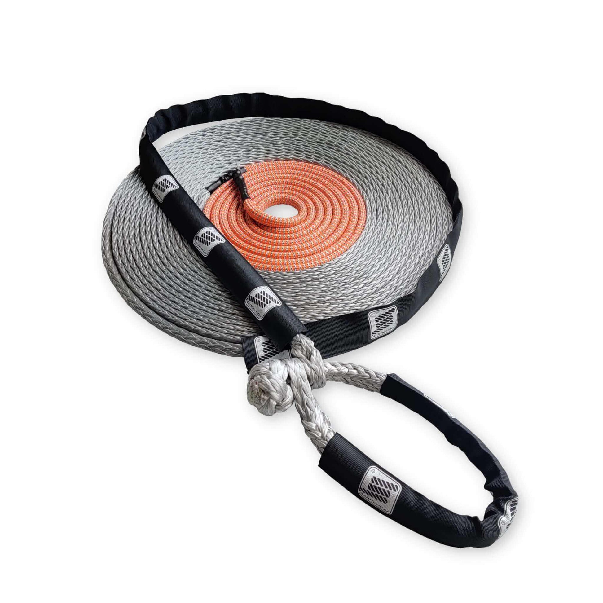 Novoleen® Pu12 Windenseil Performance XL - Innovatives, metallfreies Windenseil für Offroad-Abenteuer. Mit integriertem Tauwerkschäkel, hoher Bruchlast, geringem Gewicht und Schutz vor Lackkratzern. Nachhaltig und austauschbar. Hergestellt von Seilflechter Tauwerk GmbH