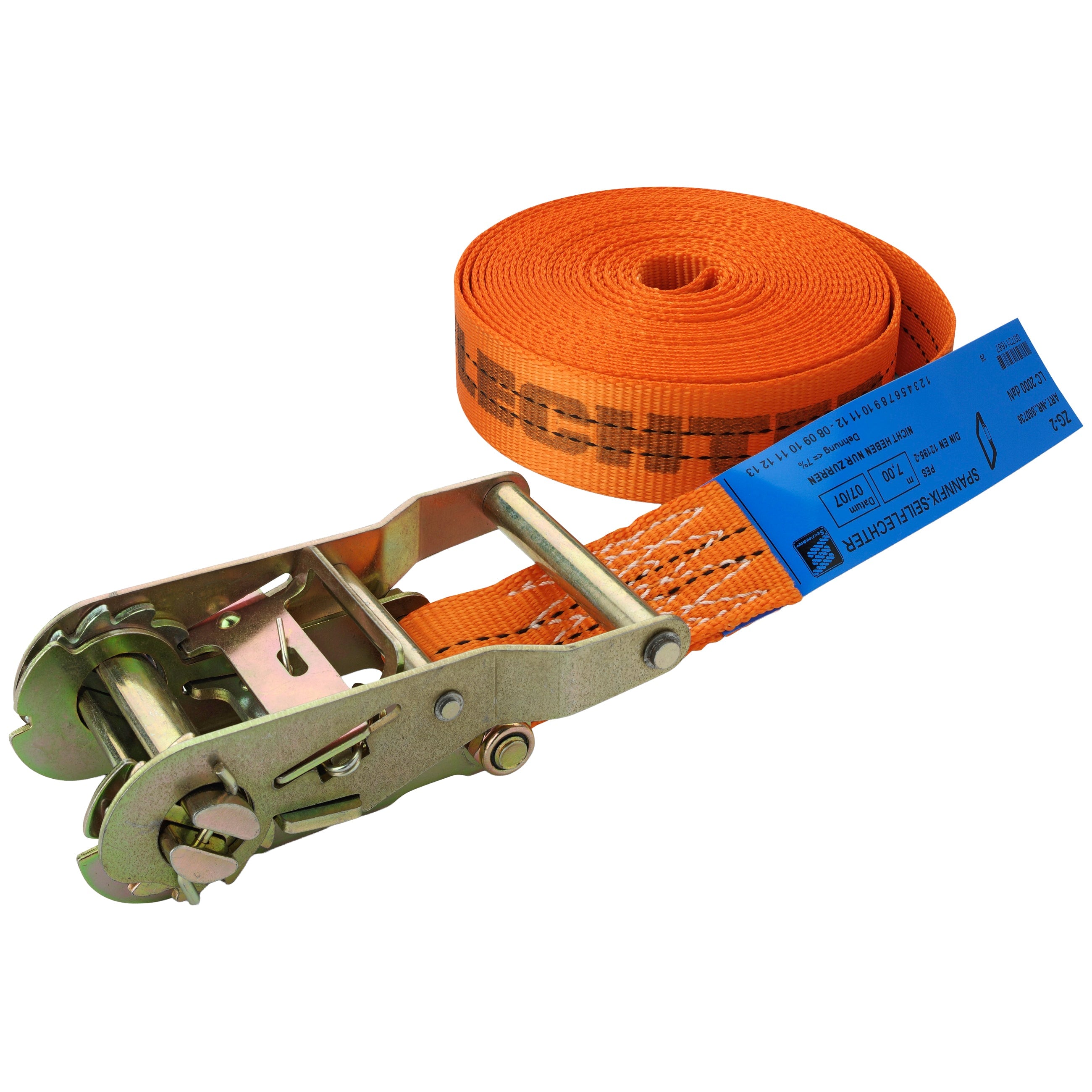 RATSCHENZURRGURT EN 12195-2, einteilig, 36 mm, Länge = 7 M, 2 TO Ratschenzurrgurte EN 12195-2 SEILFLECHTER Tauwerk GmbH 