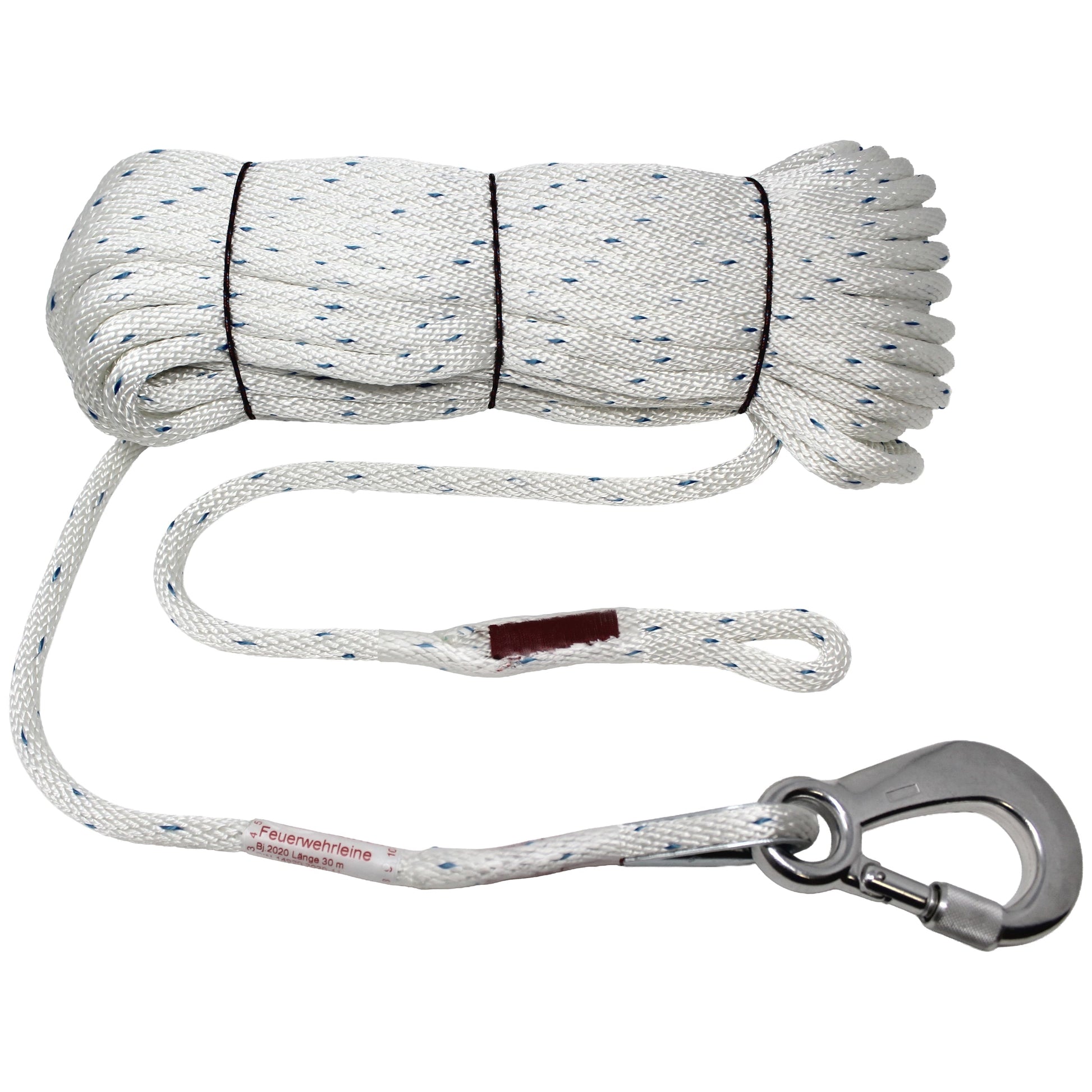 SEILFLECHTER-FEUERWEHRLEINE 10 MM, 30 M, 1 SEITE ÖSE, 1 SEITE LM-KARABINER MIT SV DIN 5290A Leinen & Seile Seilflechter Tauwerk GmbH 