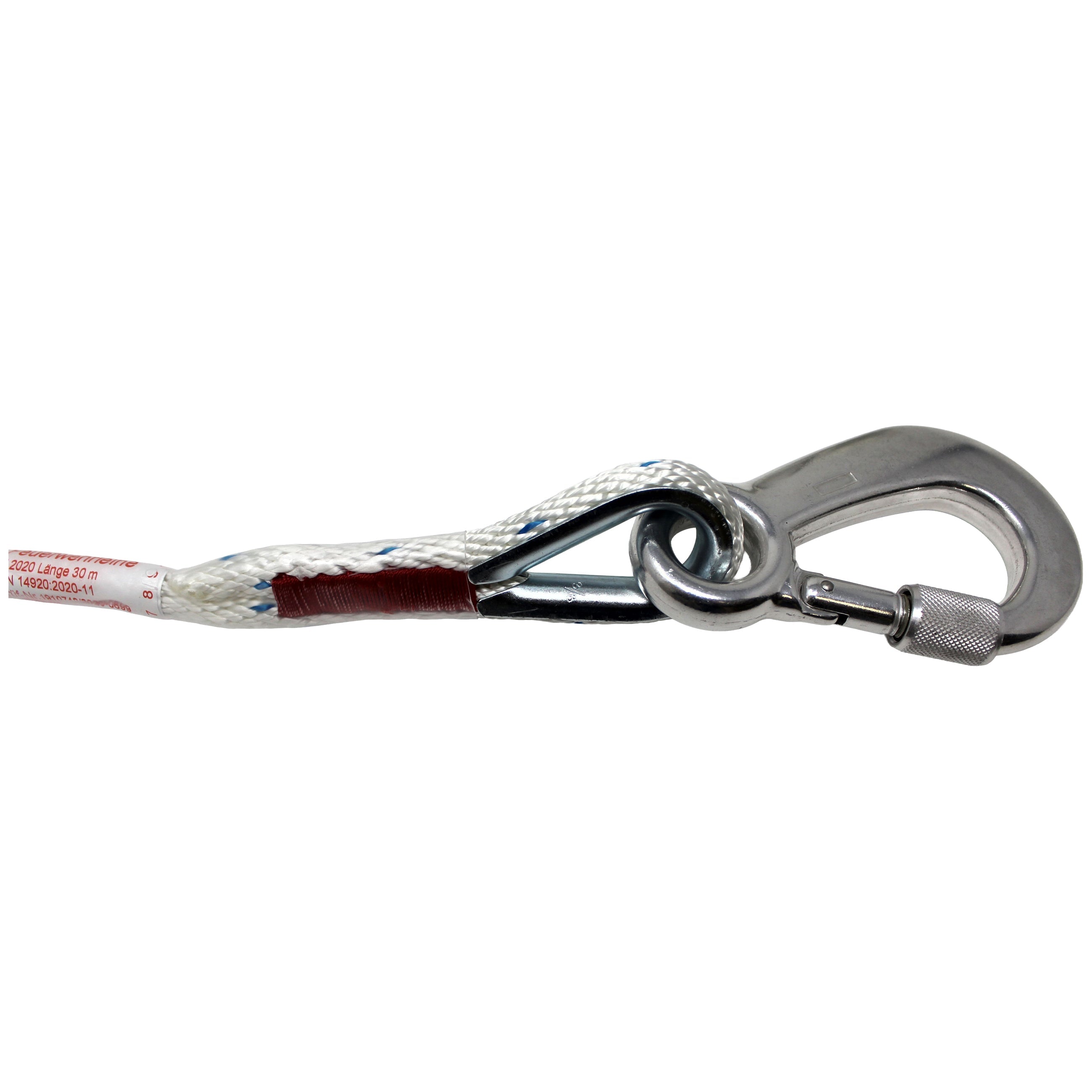 SEILFLECHTER-FEUERWEHRLEINE 10 MM, 30 M, 1 SEITE ÖSE, 1 SEITE LM-KARABINER MIT SV DIN 5290A Leinen & Seile Seilflechter Tauwerk GmbH 