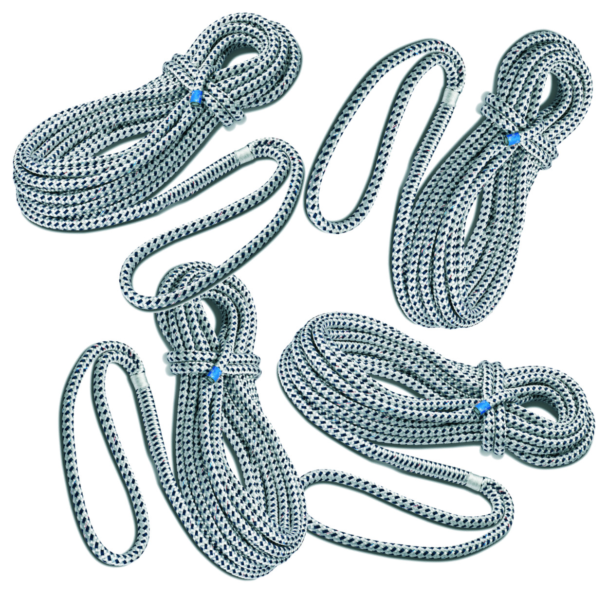 Set mit 4 Taifun®-Festmachern weiß/schwarz Set mit 4 Festmachern „Taifun“ von Seilflechter, Farbe: Weiß/Schwarz getupft, aus strapazierfähigem Polyester, mit gespleißtem Auge. Perfekt für sicheres Festmachen von Booten.